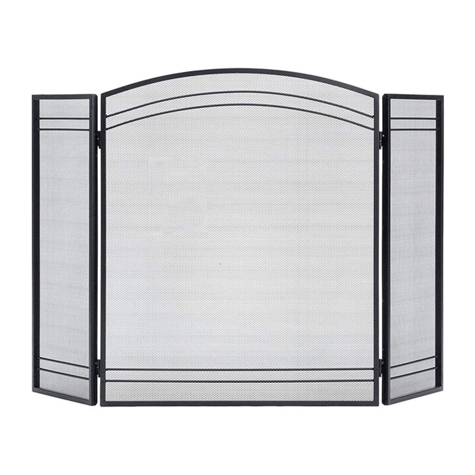 Schermi per Caminetti di Guardia Moderno camino di ferro da camino in metallo netto in metallo 3 pannello pieghevole ripartizione della guardia da camino decorazione accessori, 47,6 in x 31.5 in, nero