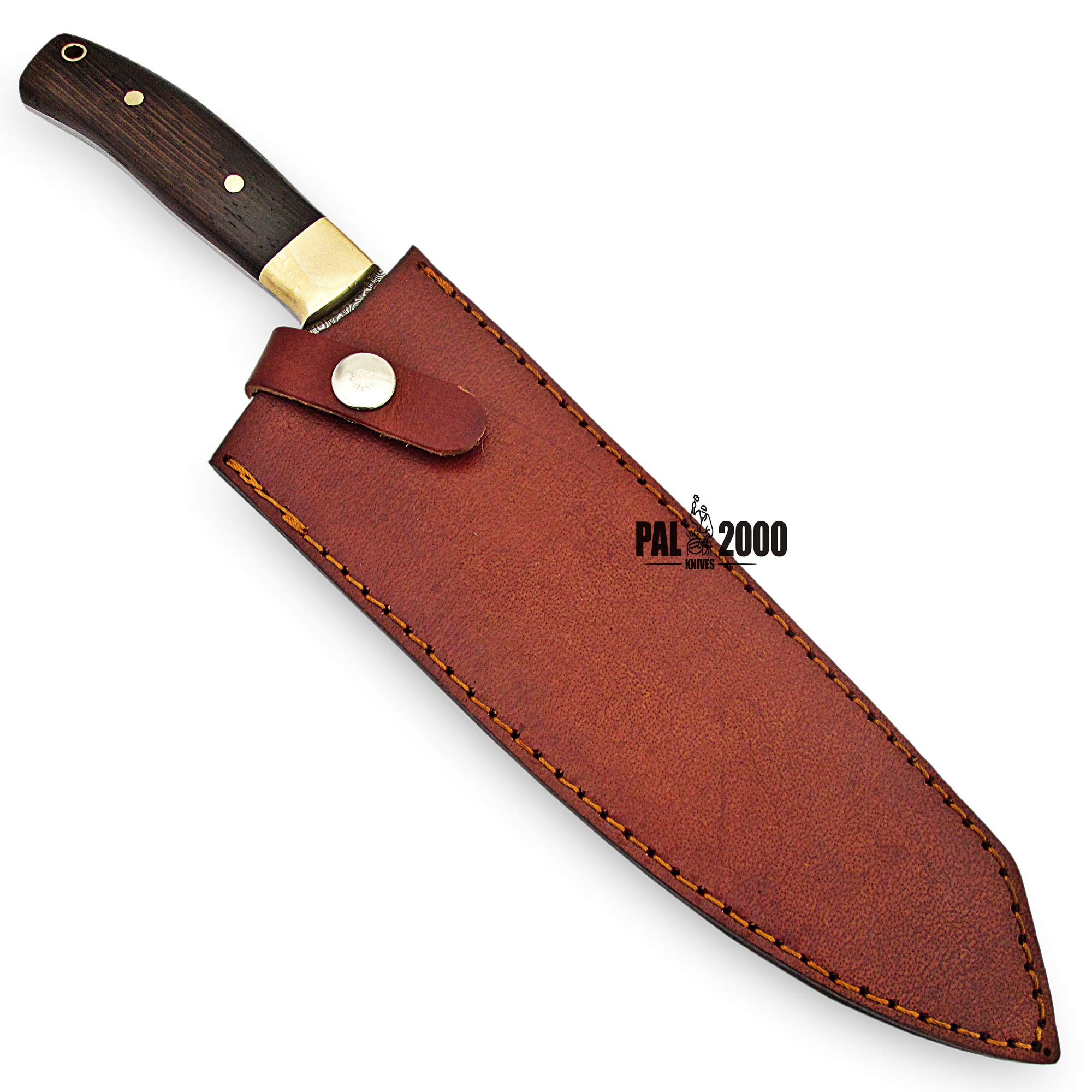 PAL 2000 KNIVES Cuchillo de Mano a Medida - Chef - Damasco Acero - Cuchillos de Cocina - Cuchillo Con Funda de Cuero (9856)