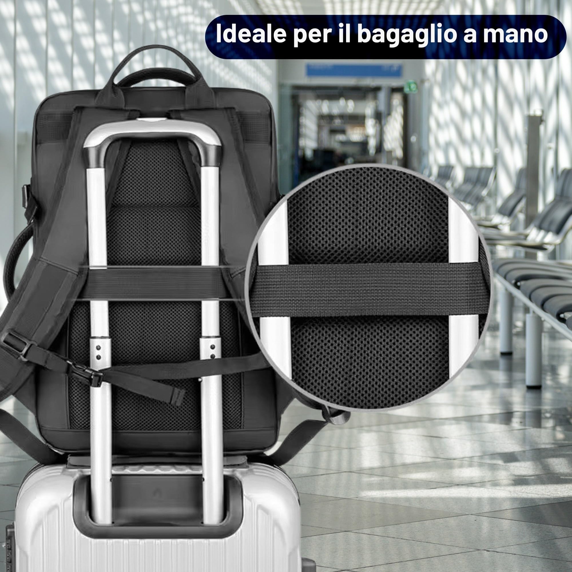 Zaino Ryanair 40x20x25 Zaino da Viaggio Aereo Bagaglio a Mano Borsa da Cabina Zaino per Uomo e Donna da Lavoro Viaggio Scuole Impermeabile Valigia Bagaglio con USB Charging (NERO, 30L-EXP 40L)