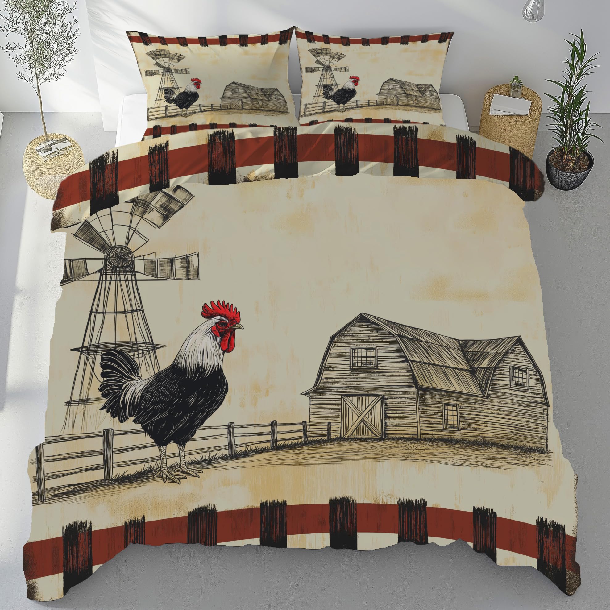 Housse de Couette 140x200 cm Microfibre Animaux de la Ferme Parure de Lit Zip
