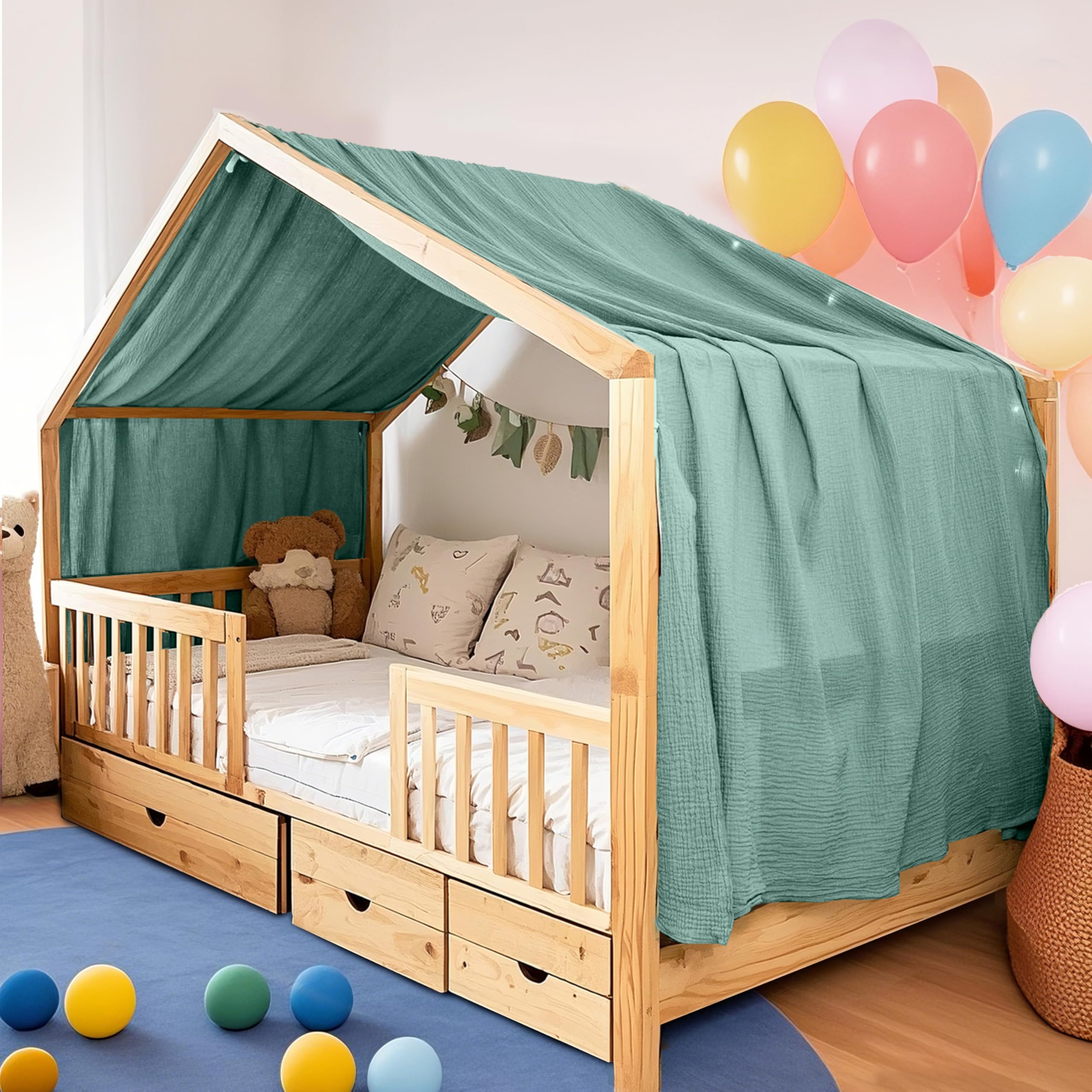 FloraVigo Handgemaakte katoenen mousseline bedsprei, 132 x 420 cm, lichtbeige, geschikt voor meisjes en jongens