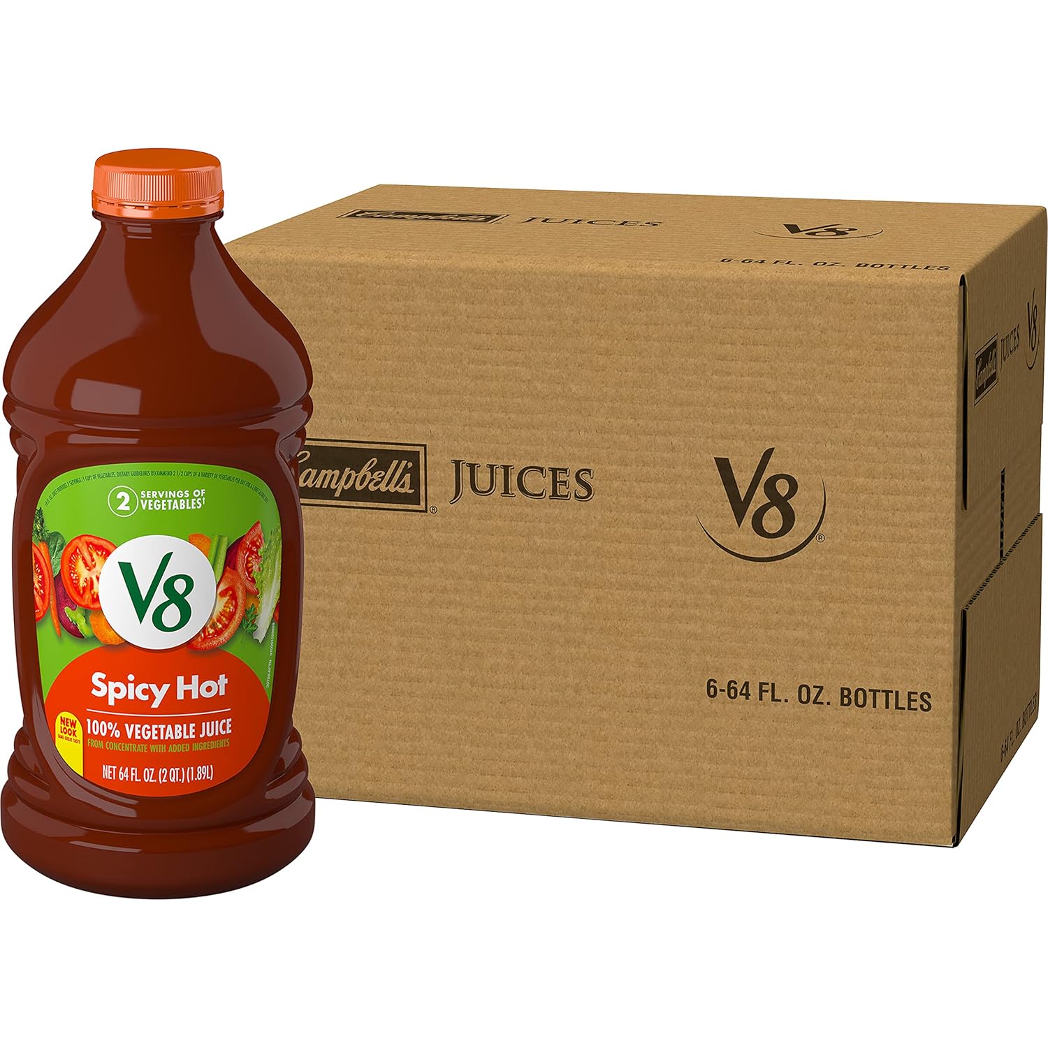 V8 Spicy Hot 100% Vegetable Juice, 64 fl oz Bottle (6 Pack) Spicy Hot 64 Fl Oz (Pack of 6)