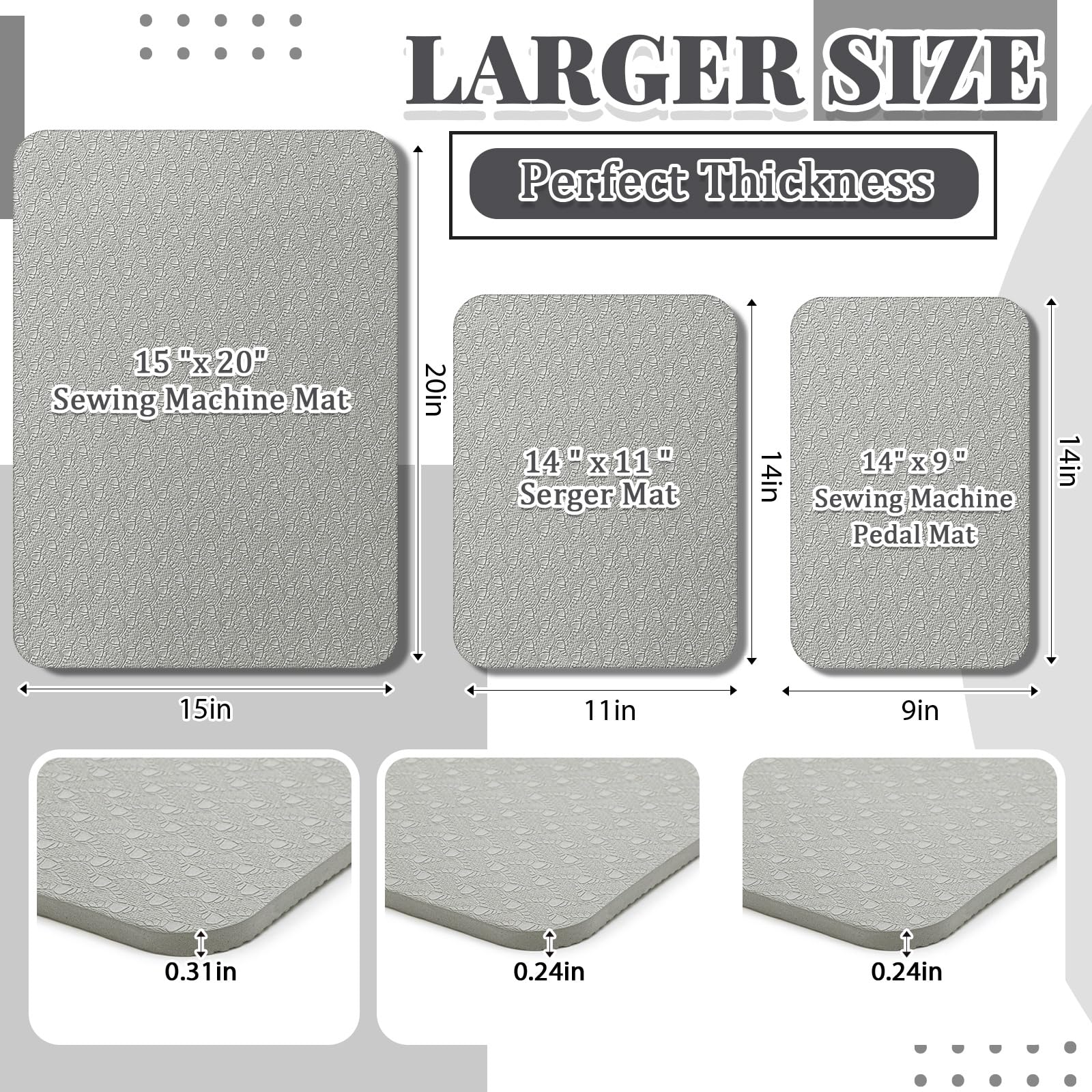 Drydiet 3 tappetini per macchina da cucire, tappetino antiscivolo in gomma per calmare le vibrazioni (grigio, 38 x 50 cm, 35 x 20 cm, 35 x 20 cm, 35 x 28 cm)