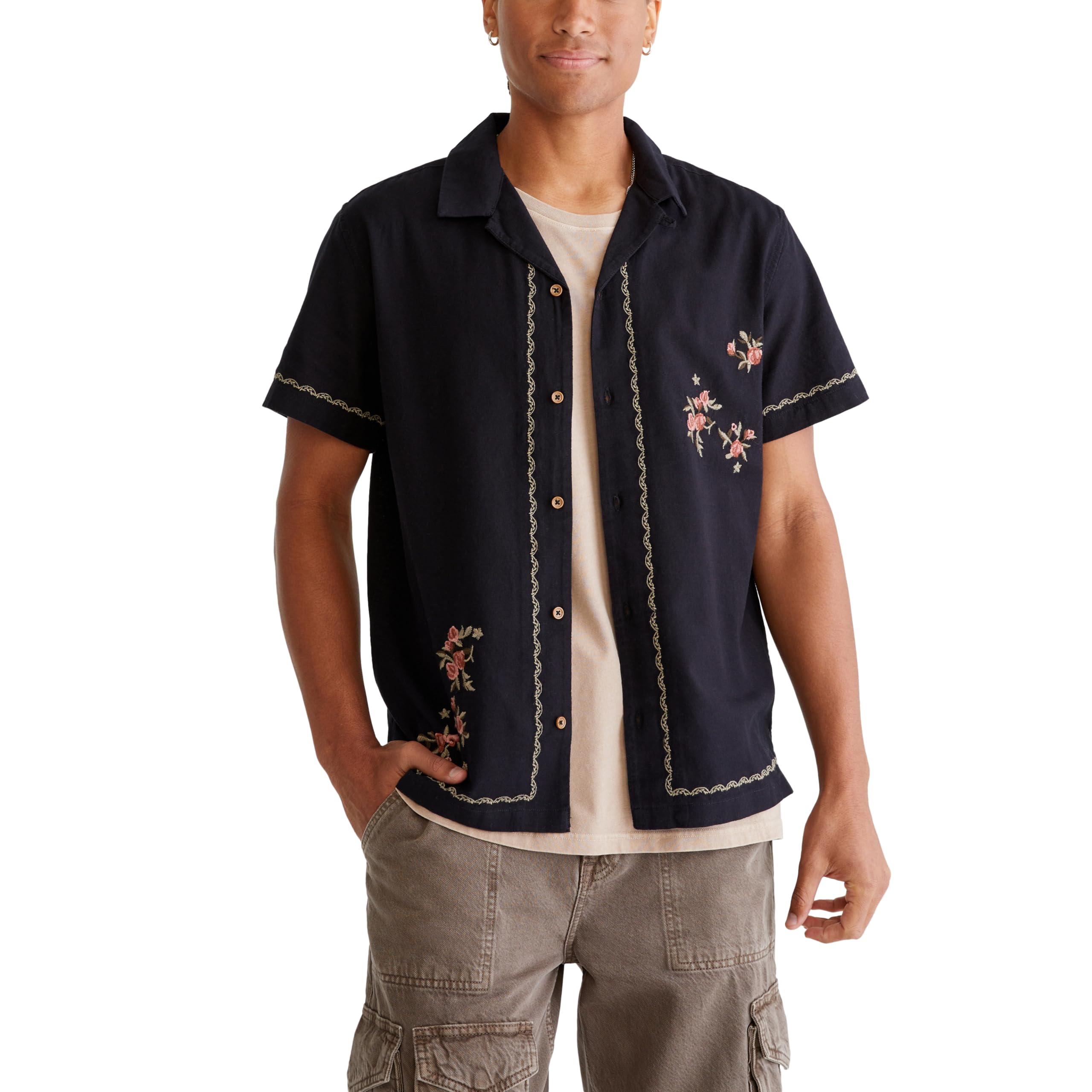 

                                                    Aeropostale Men's Short Sleeve Embroidered Floral 