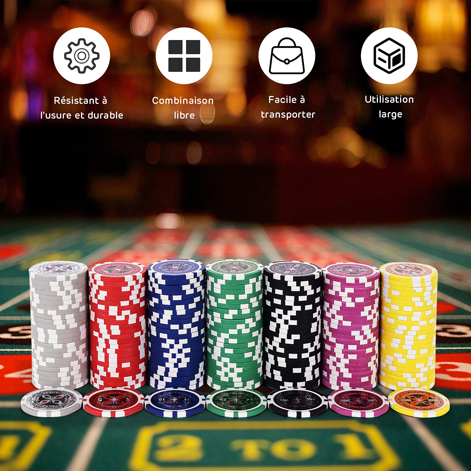 GOPLUS Mallette de Poker avec 300 Jetons, 2 Jeux de Cartes en Plastique, 5 Dés, 1 Bouton Dealer, Etui en Aluminium, Jeu de Casino Professionel Convient à la Famille et aux Amis (Noir)