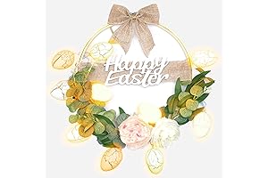 Easter Wreaths for Front Door with LED Lights and Happy Easter Sign...