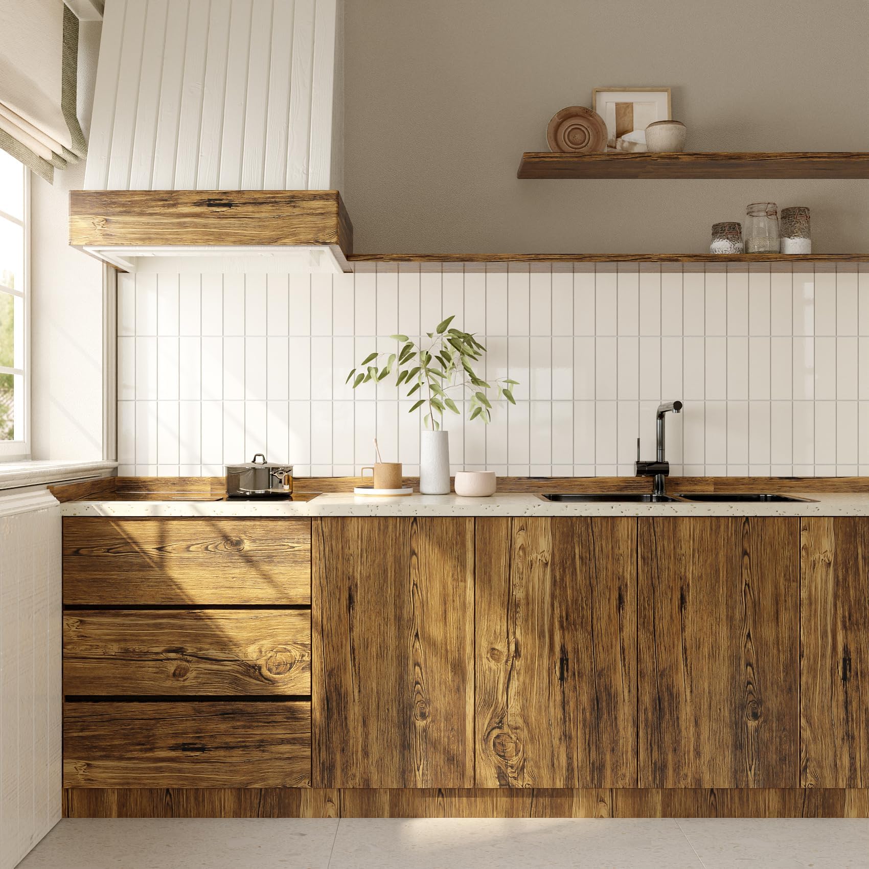 Yenhome Klej winylowy do mebli, efekt brązowego drewna, 60 x 1000 cm, winylowy blat, kuchnia, żaroodporny, samoprzylepny papier do mebli łazienkowych, tapeta, ciemne drewno, na stół, biuro, księgarnię