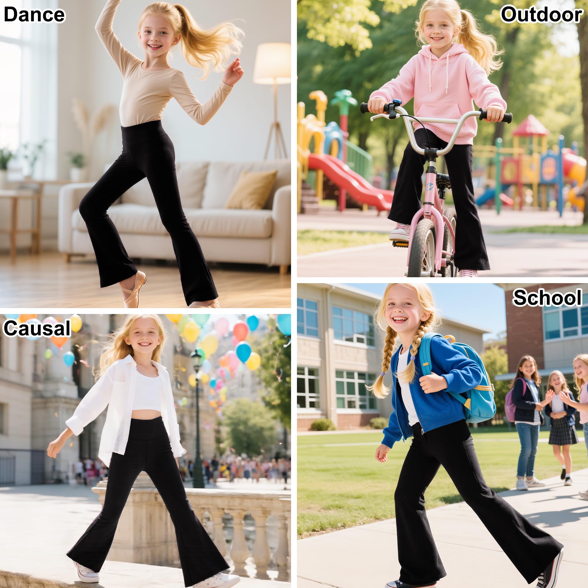 Leggings Flare per Ragazze, 2 Paia, Bambina Comodi Svasati a Vita Alta Pantaloni, Elasticizzati Largo Pantaloni a Zampa Legging Bambini Sportivi Danza Abbigliamento 7-14 Anni