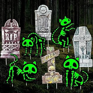 8 Pack Halloween Yard Sign, Reflective Black Cat & Scary Tombstone Halloween Decorations Outdoor, Halloween Lawn Sign Deco...