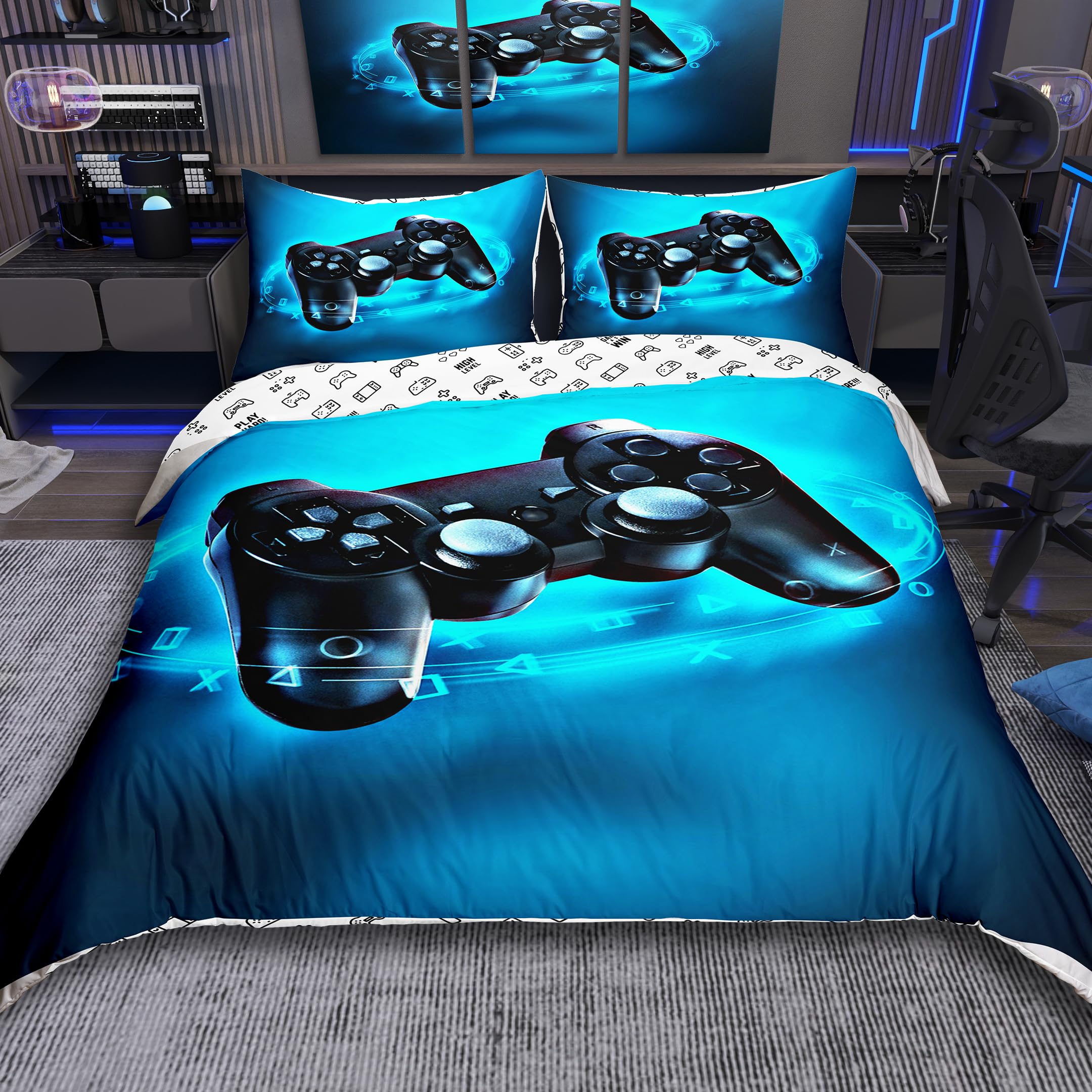 Loussiesd Gamer Duvet Cover for Boys Girls Single Kids Comforter Game Controller Bedspread Teens Bedroom Decor 1 Duvet Cover with 1 Pillowcase