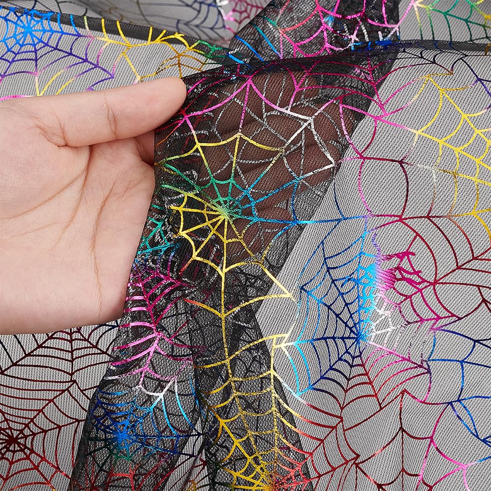 FINGERINSPIRE Tessuto Ragnatela Nera Per Halloween - 0,9x1,6 M In Poliestere - Per Decorazioni, Tovaglie, Vestiti E Fai Da Te - 6