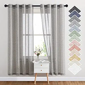 NICETOWN Sheer Curtains Open Linen Blend for Bedroom Windows, Grommet Natural Linen Flax Texture Privacy with Light Filter Vertical Drapes for Living Room, Charcoal Grey, W52 x L72, 2 Panels