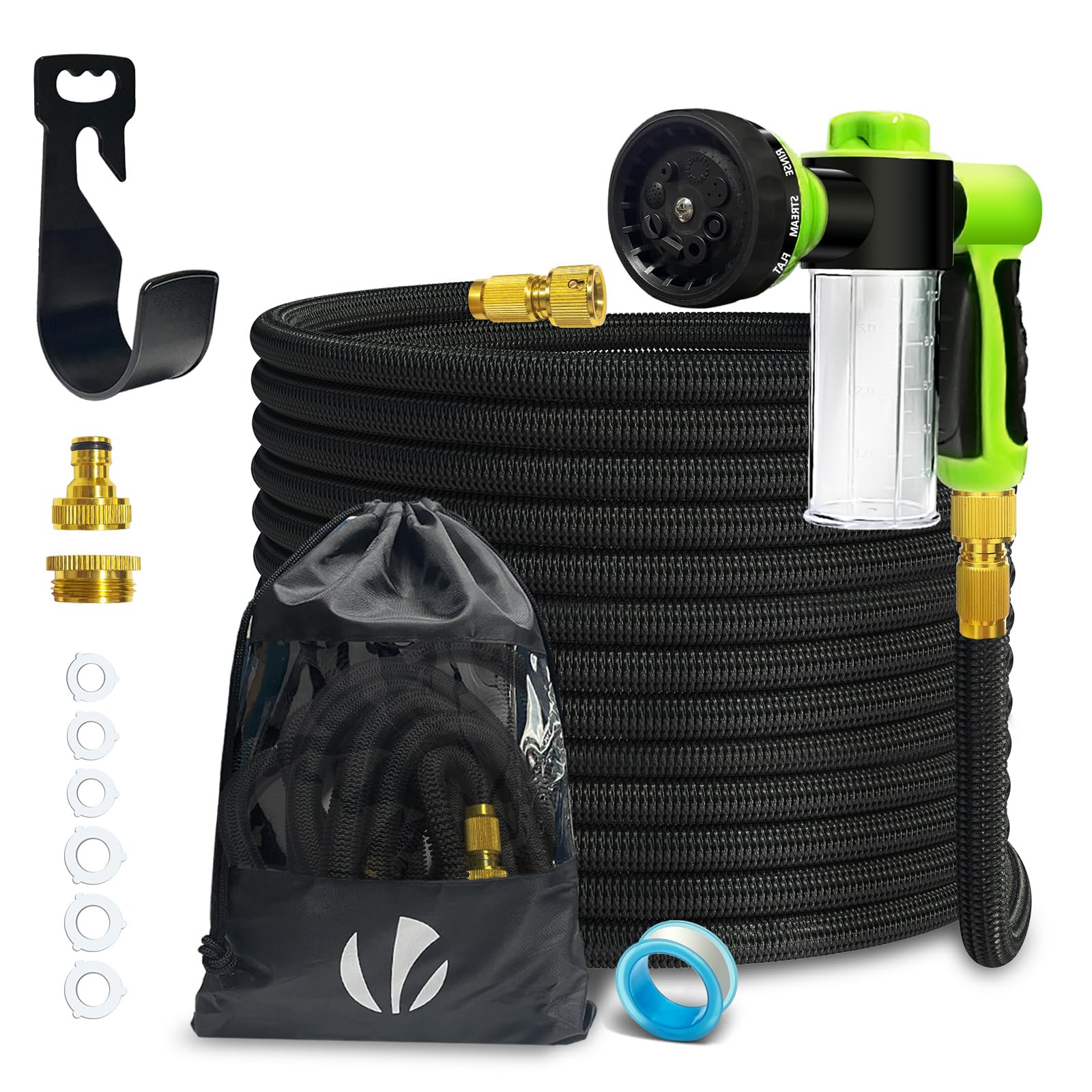 VOUNOT Flexible Garden Hose 15m, Expandable Water Hose Pipe with 8 Modes Water Spray Nozzles Soap Dispenser, Magic Water Pipe, Black
