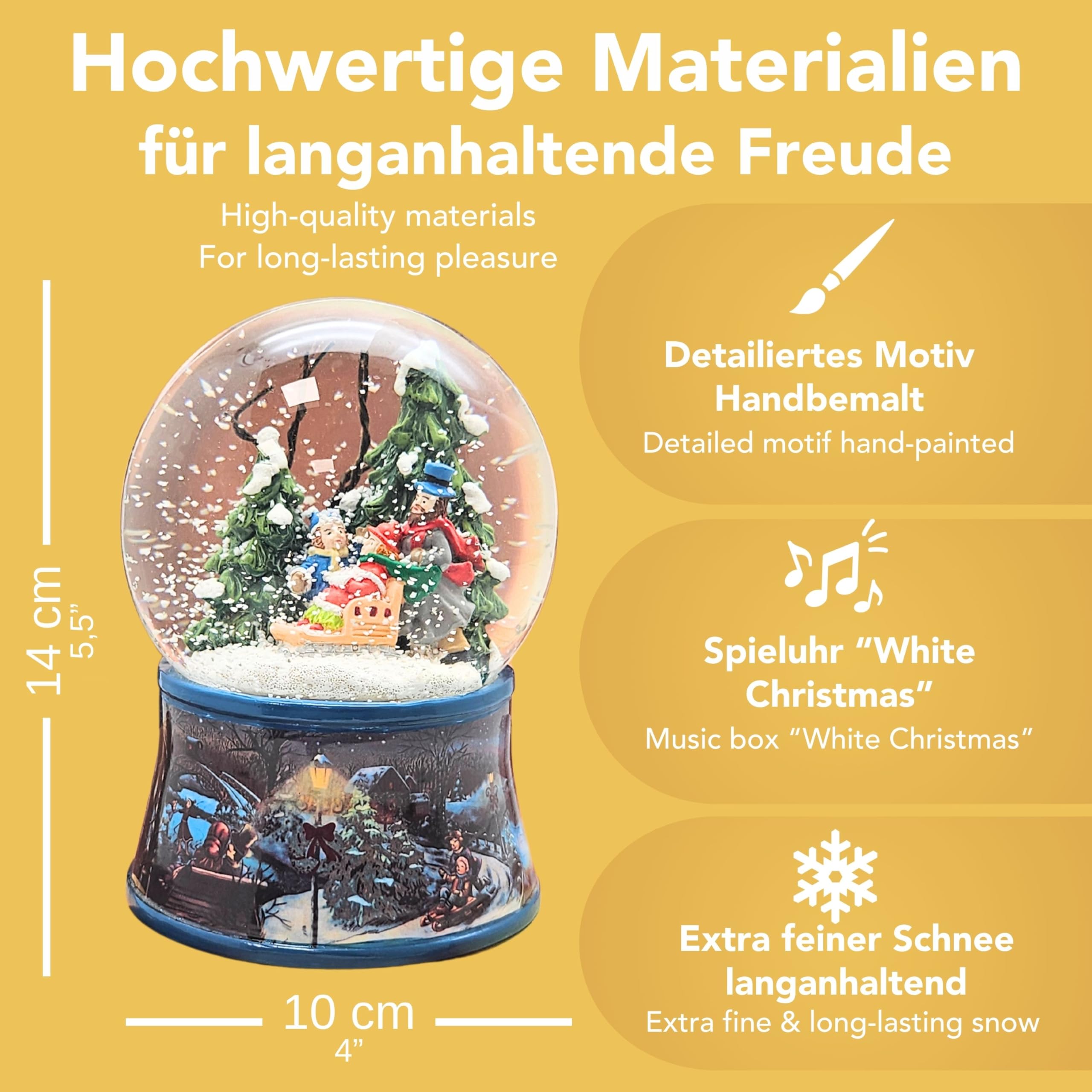 Schneekugel Spieluhr Weihnachten | Winter | H: 14 cm B: 10 cm | 20266 | Schüttelkugel mit Musik Stille Nacht heilige Nacht | Winterspaziergang mit Familie | Weihnachtsdekoration