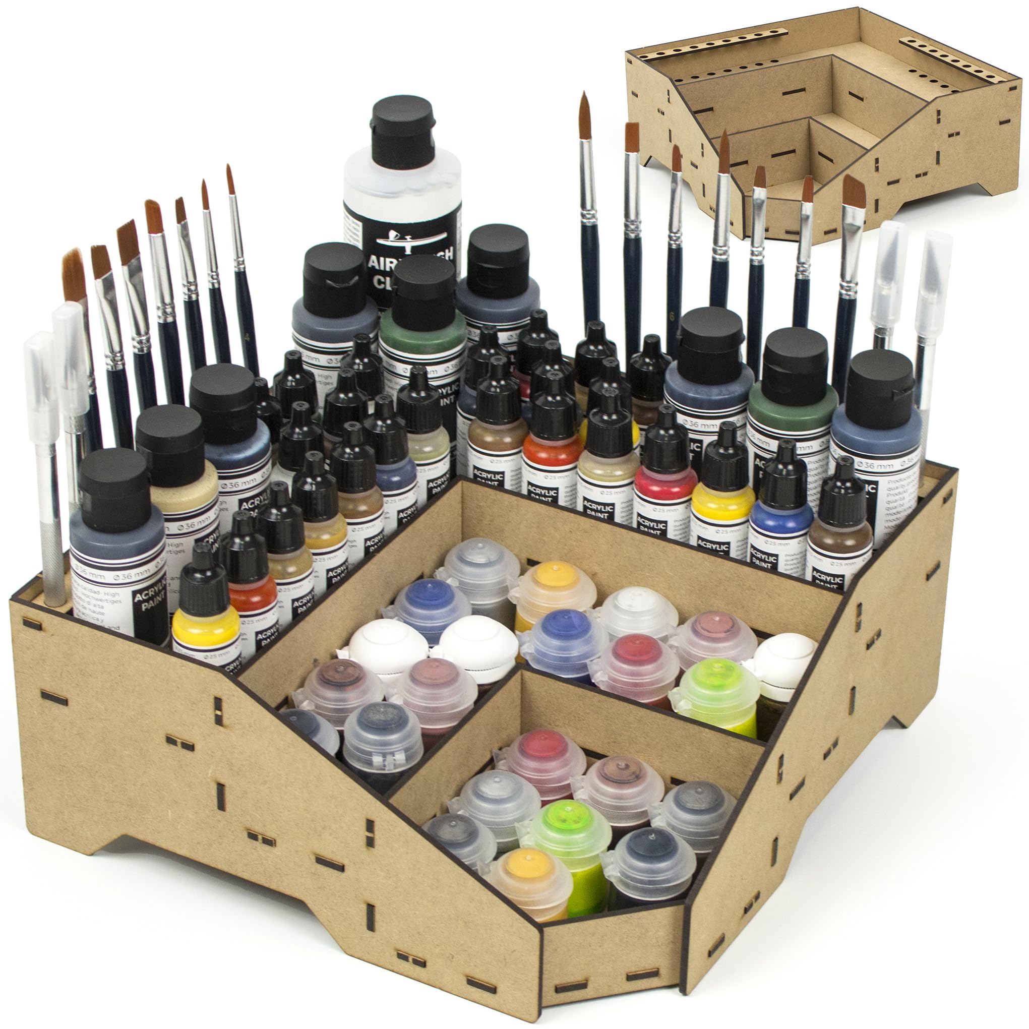 – Universal Corner Paint Organizer for Miniatures Modeling Artists, Modular corner Paint Holder + Brush/Tool Compatible with Citadel, Vallejo, Army Painter, Tamiya, others (Module D)