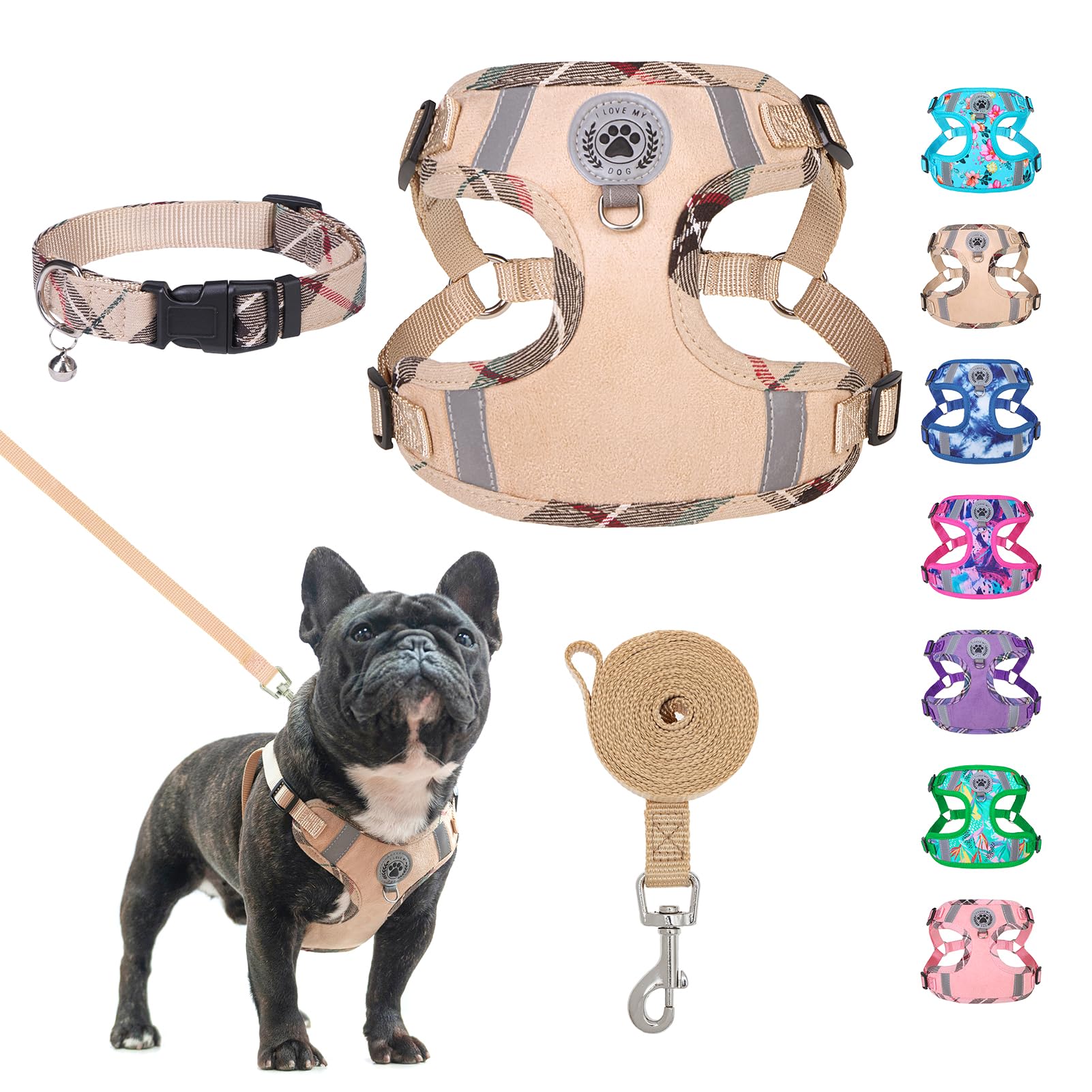 BEAUTYZOO Step in Dog Harness Collar and Leash Set for Small Medium Large Dogs, No Pull No Choke Puppy Harness, Soft Mesh Reflective Pet Padded Vest