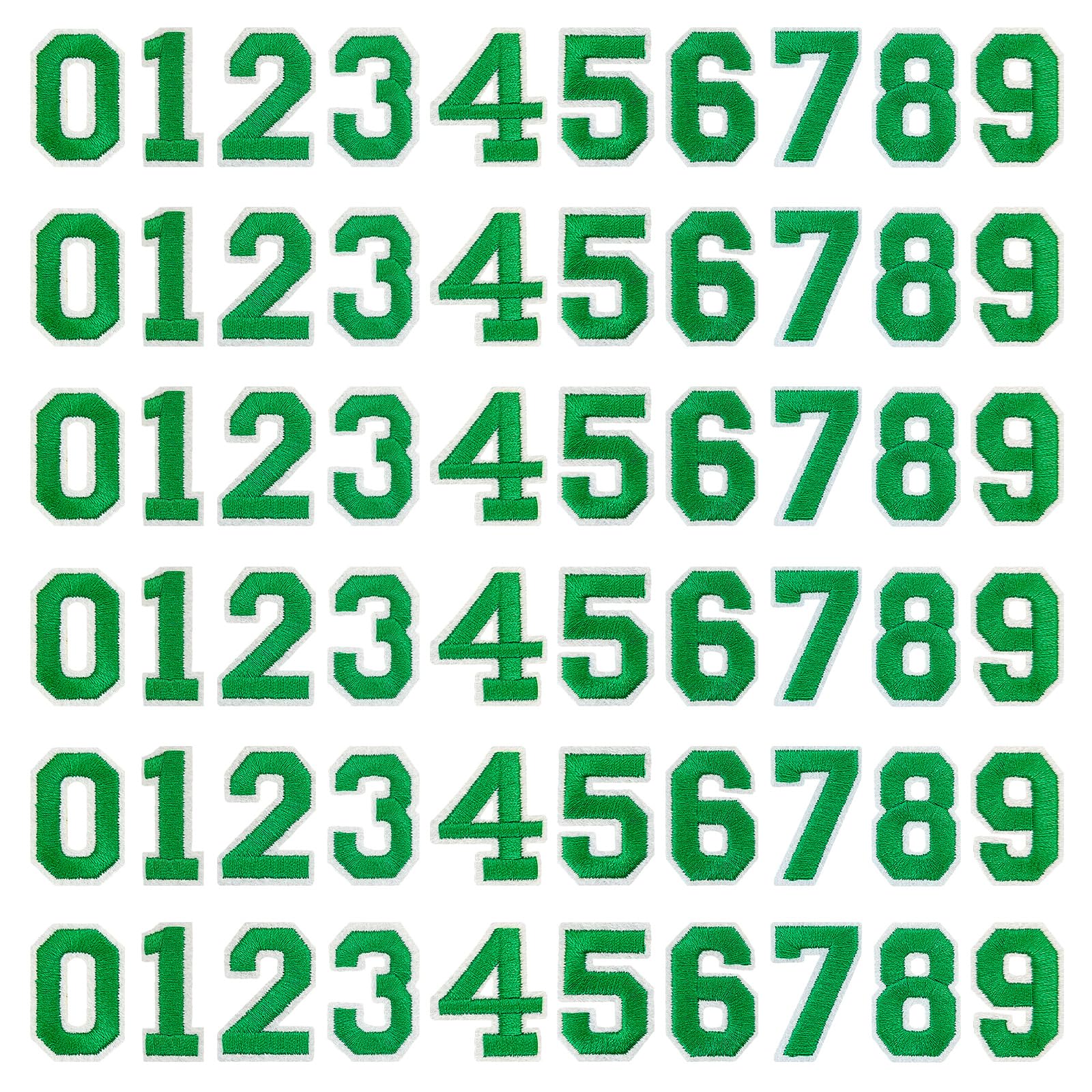 J.CARP 60Pcs Green Number 0 to 9 Patches Iron on Sew on Letters for Clothing, Hats, Shoes, Backpacks, Handbags, Jeans, Jackets etc.