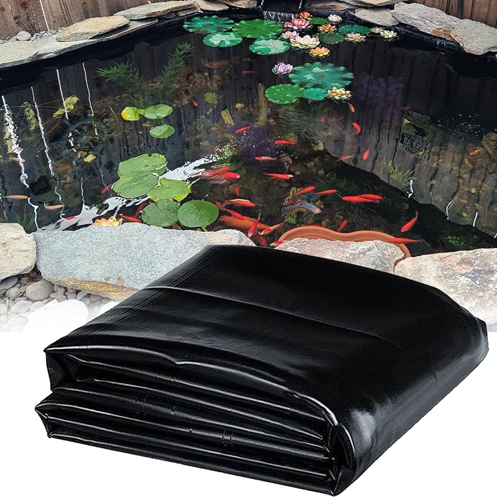 Generico Telo di Rivestimento Nero Resistente per laghetto con sottostrato Incluso - Telone Flessibile in Gomma HDPE per laghetti per Koi, Giardini Acquatici e vasche per Pesci - Telo in plastica RES