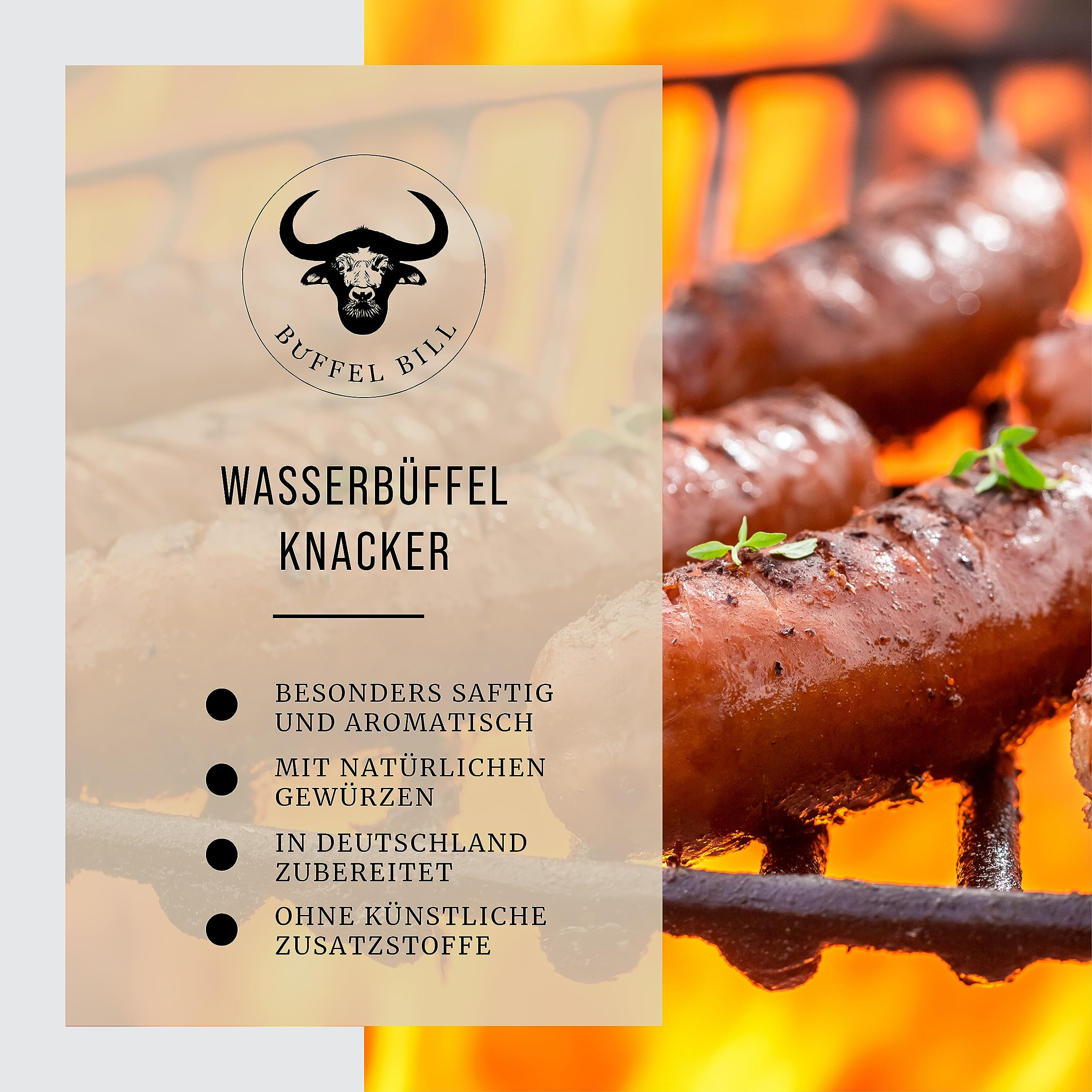 BÜFFEL BILL Büffelknacker 8 Stück á 120g | Knackige Bockwurst aus saftigem Wasserbüffelfleisch nach traditionellem Rezept I Kräftiger Geschmack & würziges Aroma