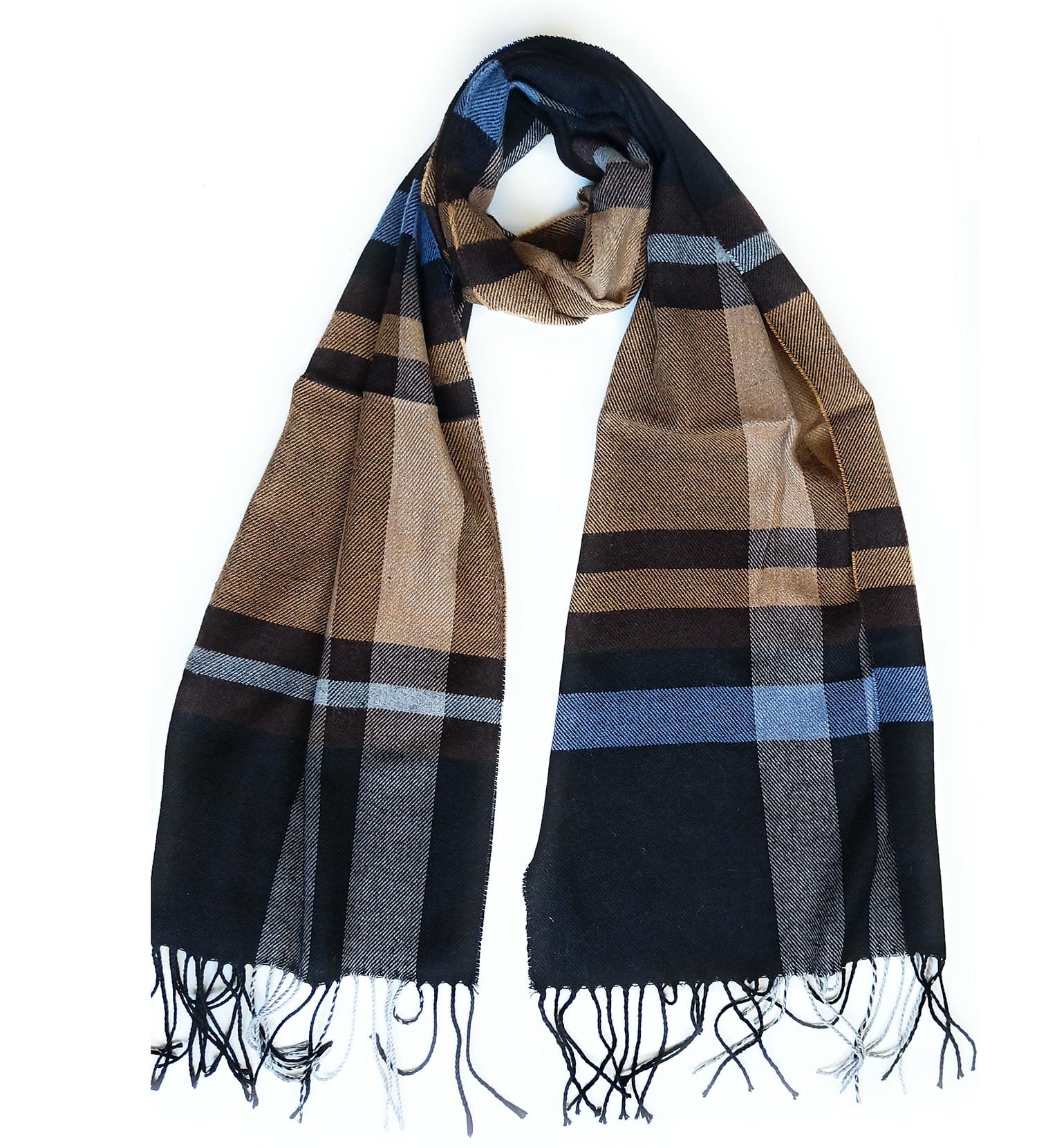 Kgm Accessories Unisex Blue Super Soft Check Cashmere Plaid Tartan Check Scarf - Cashmere Tartan Scarves For Men - Mens Soft Cashmere Scarf (Blue)