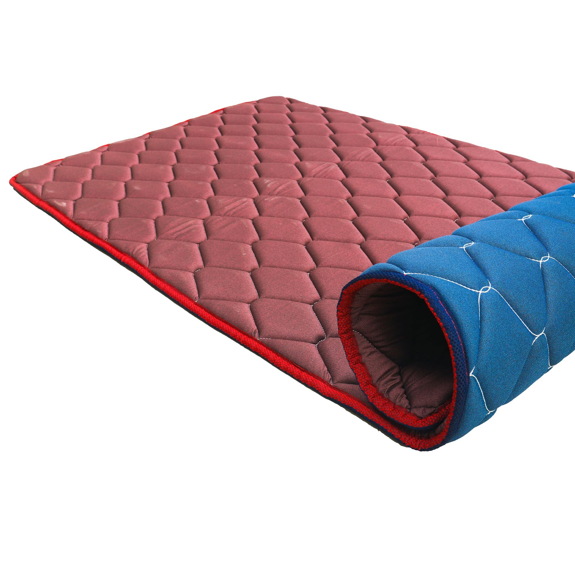 Coir On Slim PU Foam Foldable Foam Mattress, Compact 1-Inch Roll Up Mattress, Portable Light, Comfort Knitted Fabric, Soft+Durable Bed Mattress, Reversible Gadda for Floor - Queen