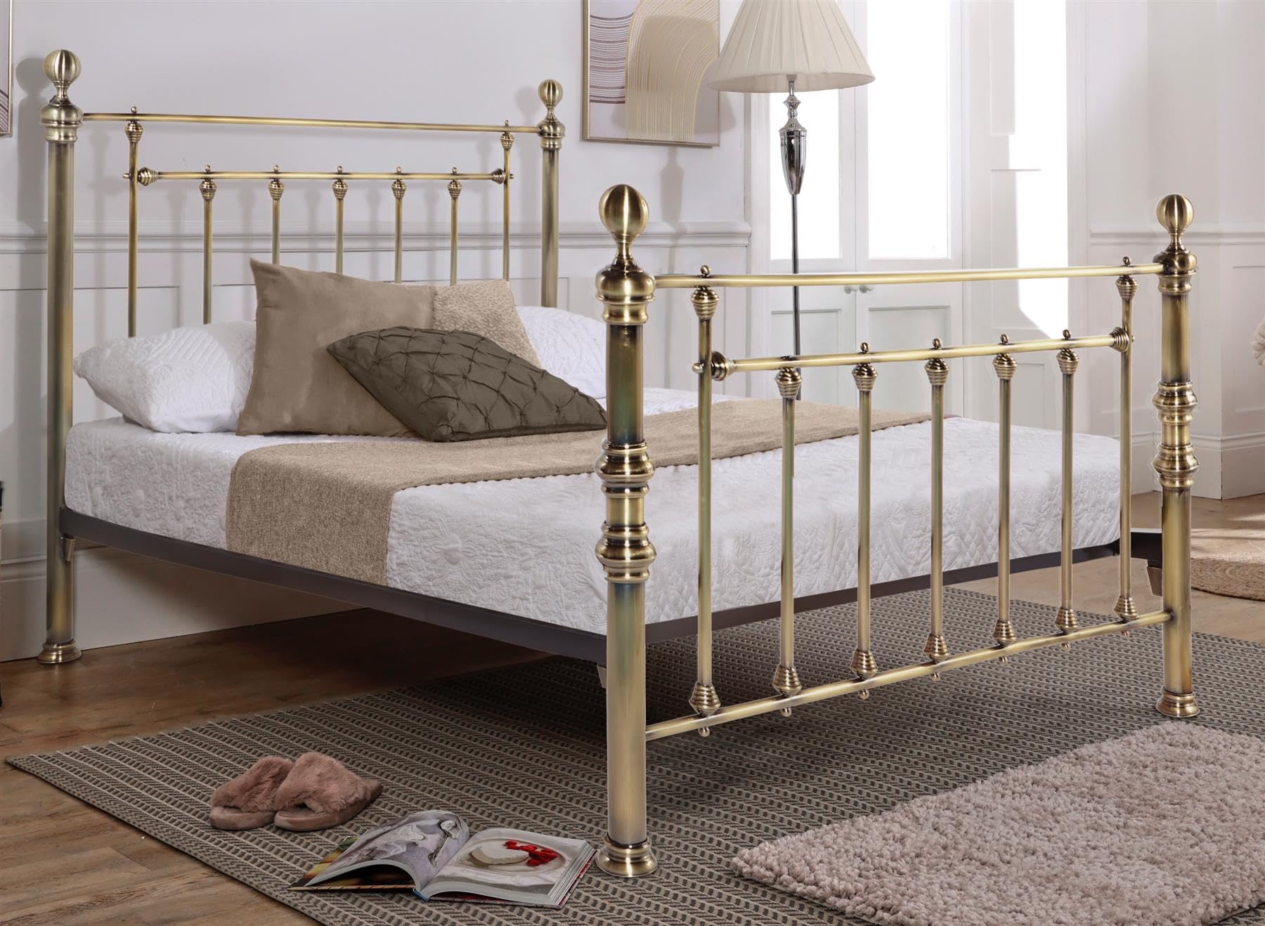 Brass Finish,Traditional Antique Victorian Metal Bed Frame Bedstead,4ft6 Double, 5ft King (5ft King Size)