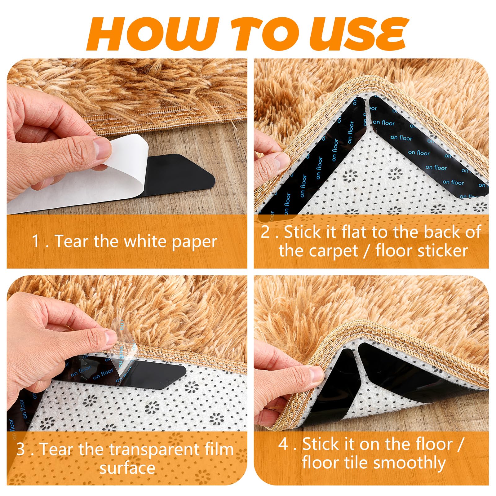 CIATBYYJ Lot De 16 Patins Antidérapants Pour Tapis, Réutilisables