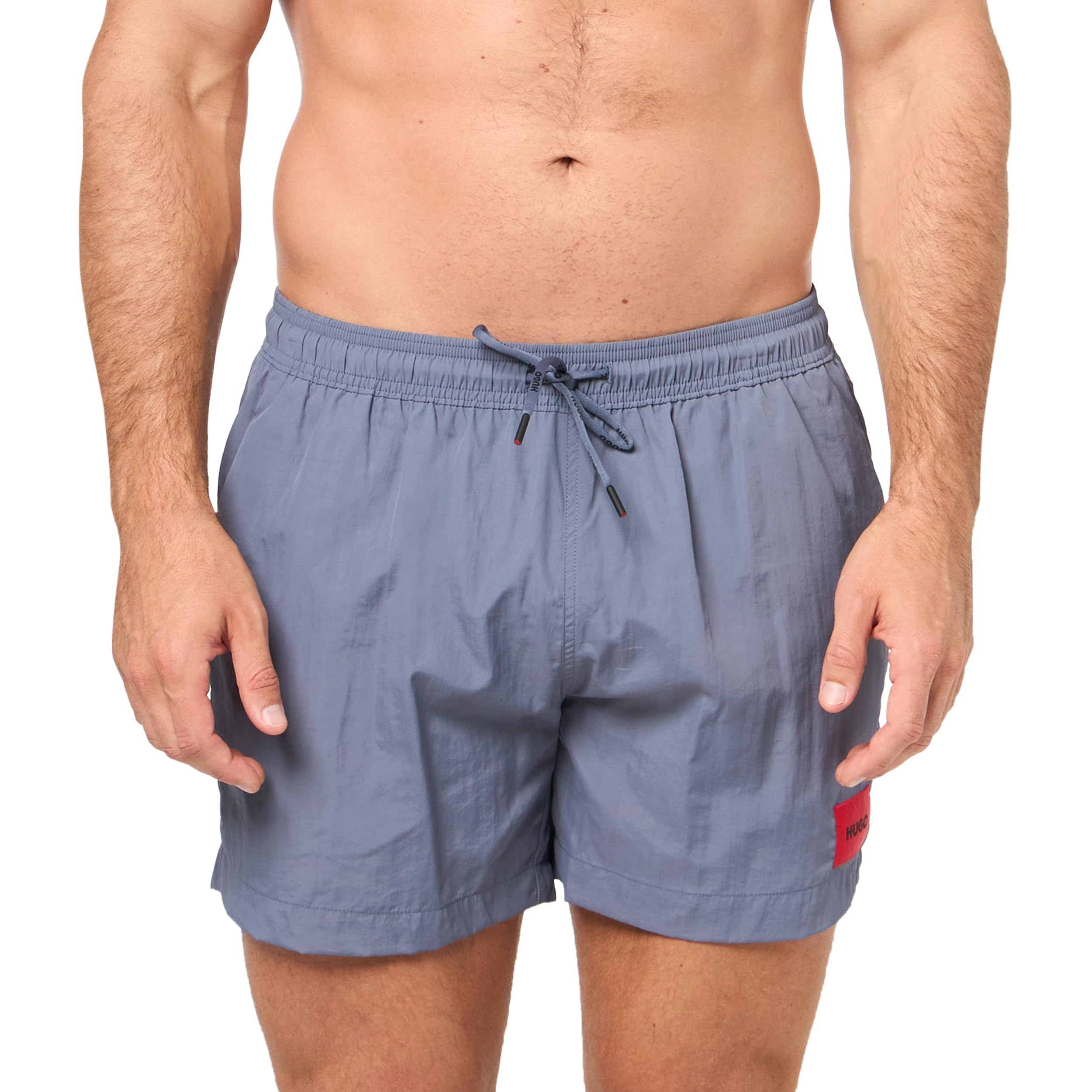HUGO Men's Standard Square Logo Swim Trunk, Amalfi Blue, Medium