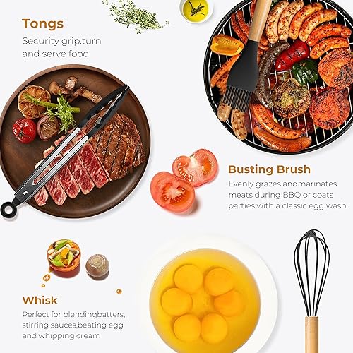 Miniatura 7 de Juego de utensilios de cocina de silicona, 11 unidades, sin BPA y no tóxico, resistente al calor de 446 F, herramientas de cocina con mango de