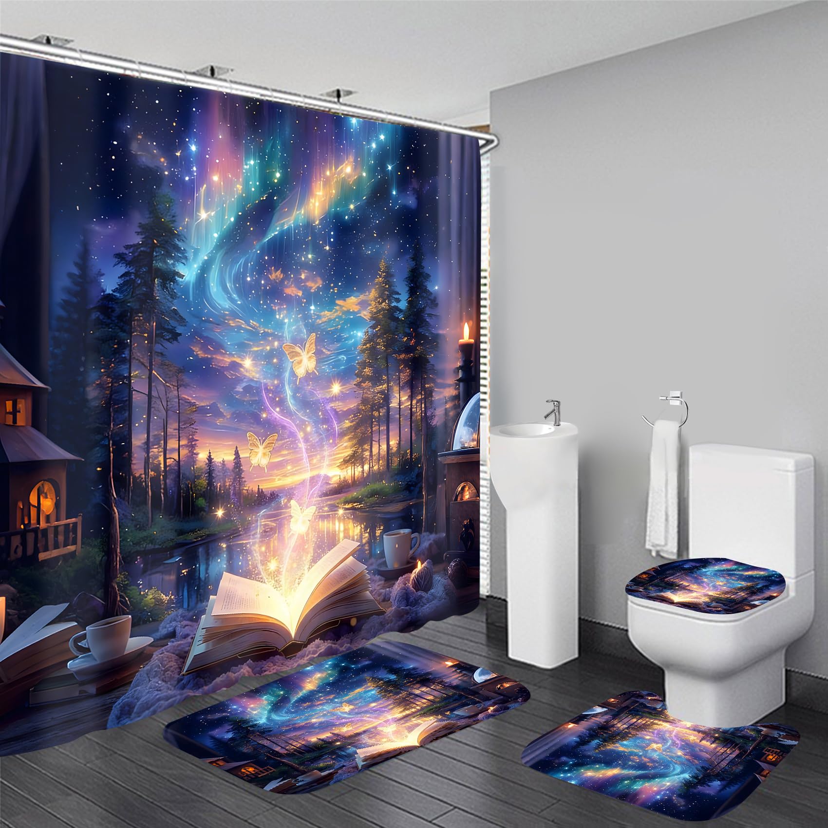 View 1 of Yizheer Book Starry Shower Curtain Set (72x72 Inch)