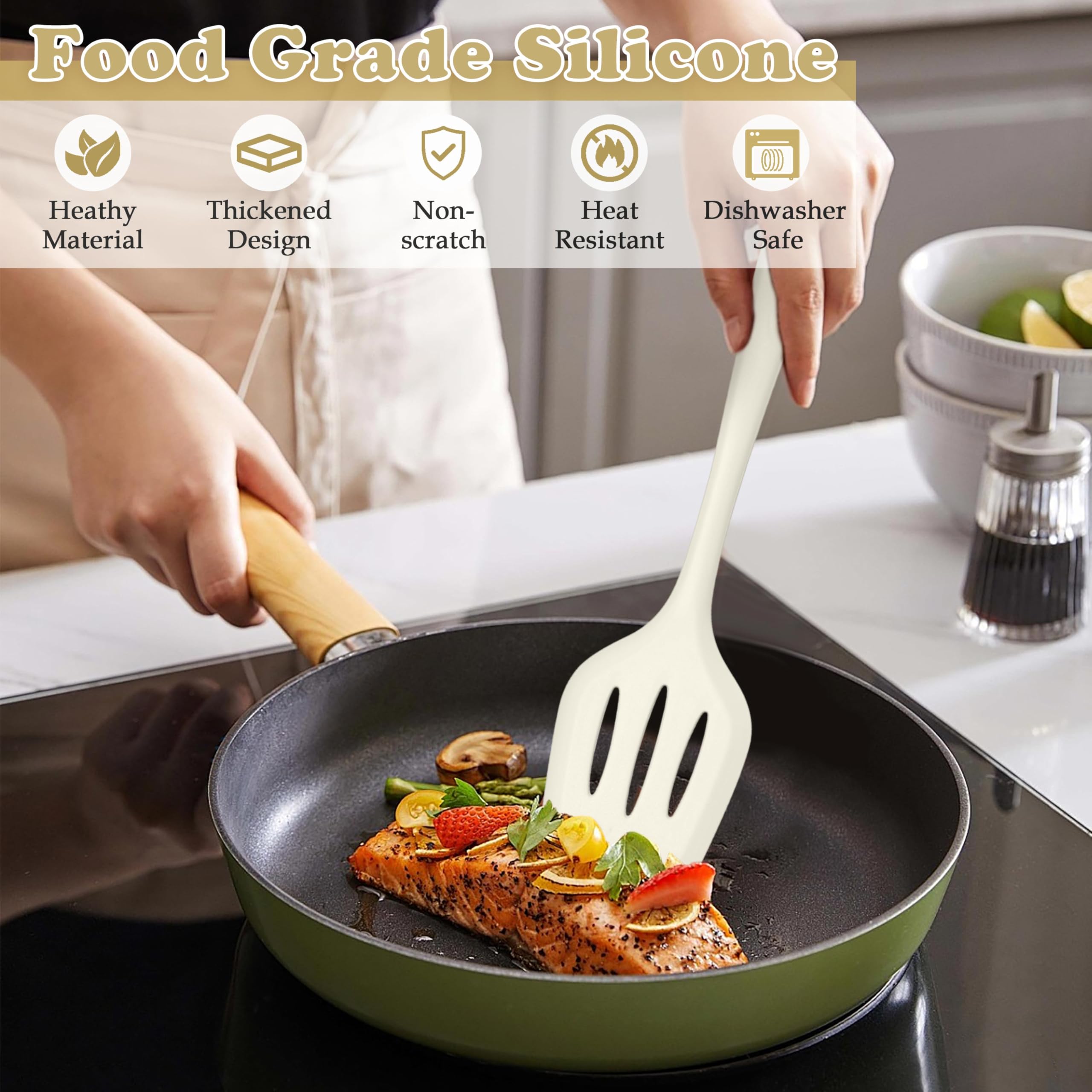 LIANYU Juego de 14 utensilios de cocina con soporte, juego de espátulas de silicona para cocina, resistentes al calor, incluye cuchara volteadora, batidor, pinza para batir, apto para lavavajillas,