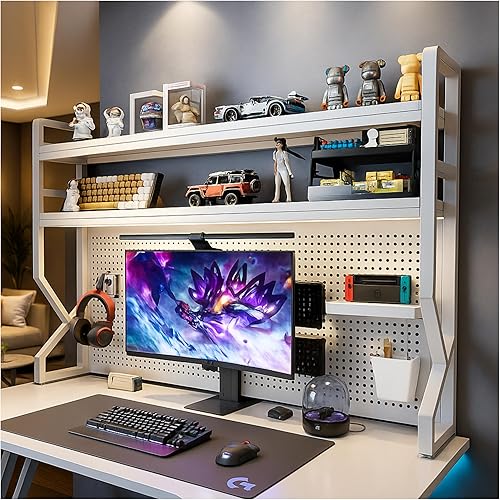 Miniatura 11 de Estantería de escritorio, muchos regalos, estantería de escritorio de metal con tablero de clavijas, estante de escritorio, estante organizador