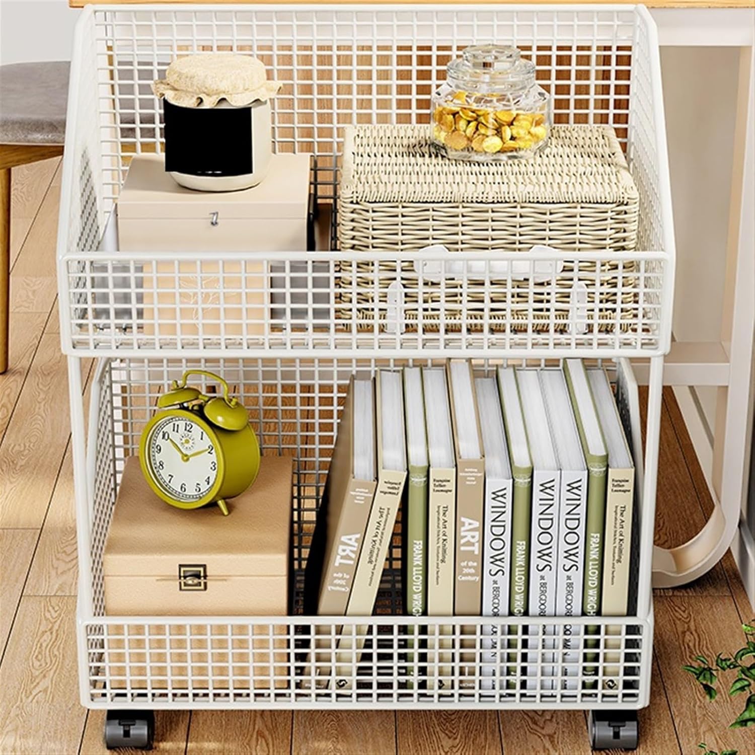 Filing Cabinet for Home Office Desk Shelf Trolley, Book Shelf with Pulley, Document Storage Shelf, Layered Storage Shelf File Cabinet