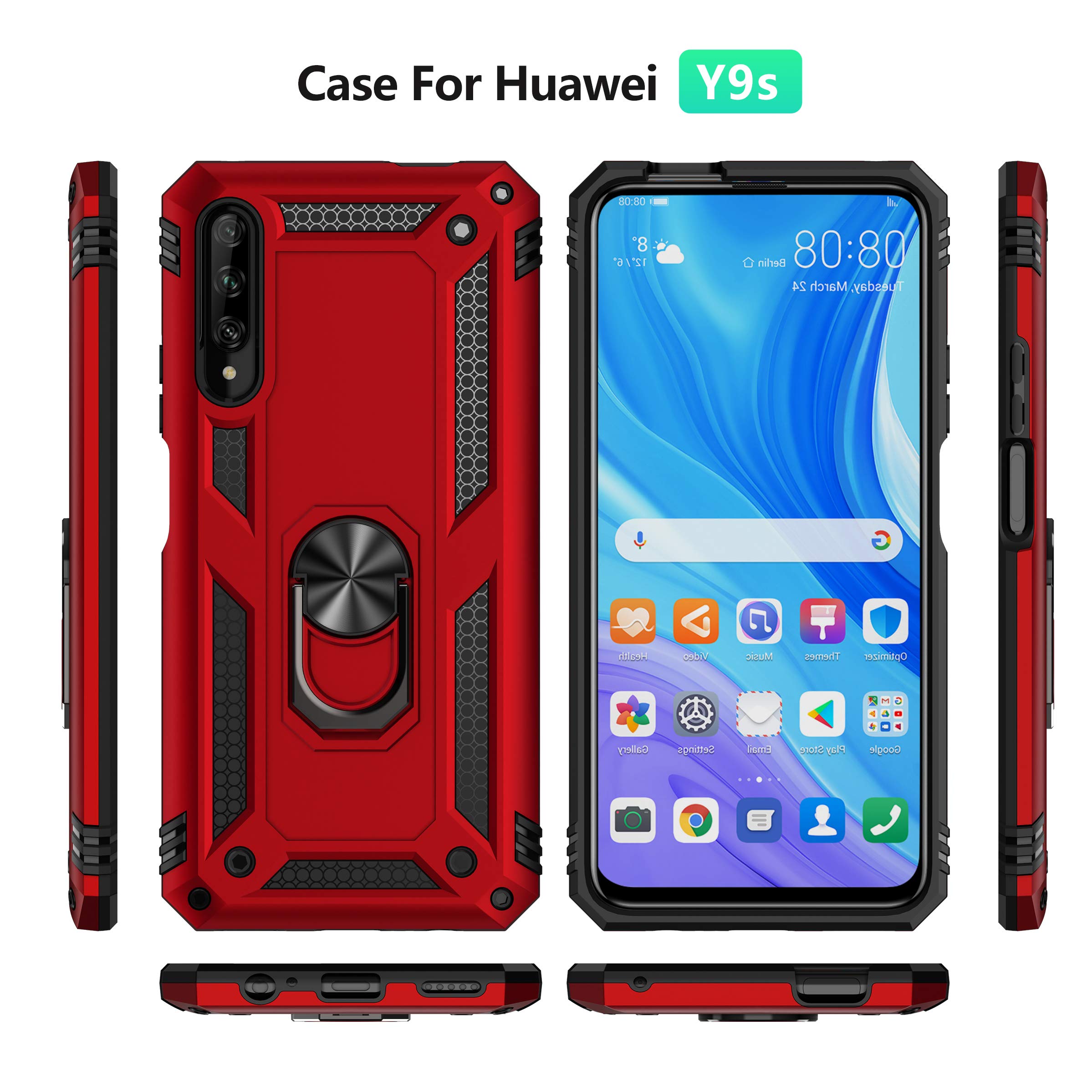 Dedux Case Compatibel met Huawei P Smart Pro 2019, [Tough Armor Series] Rugged Anti-Scratch PC achterpaneel TPU Opvouwbare houder, Huawei P Smart Pro 2019, Zwart