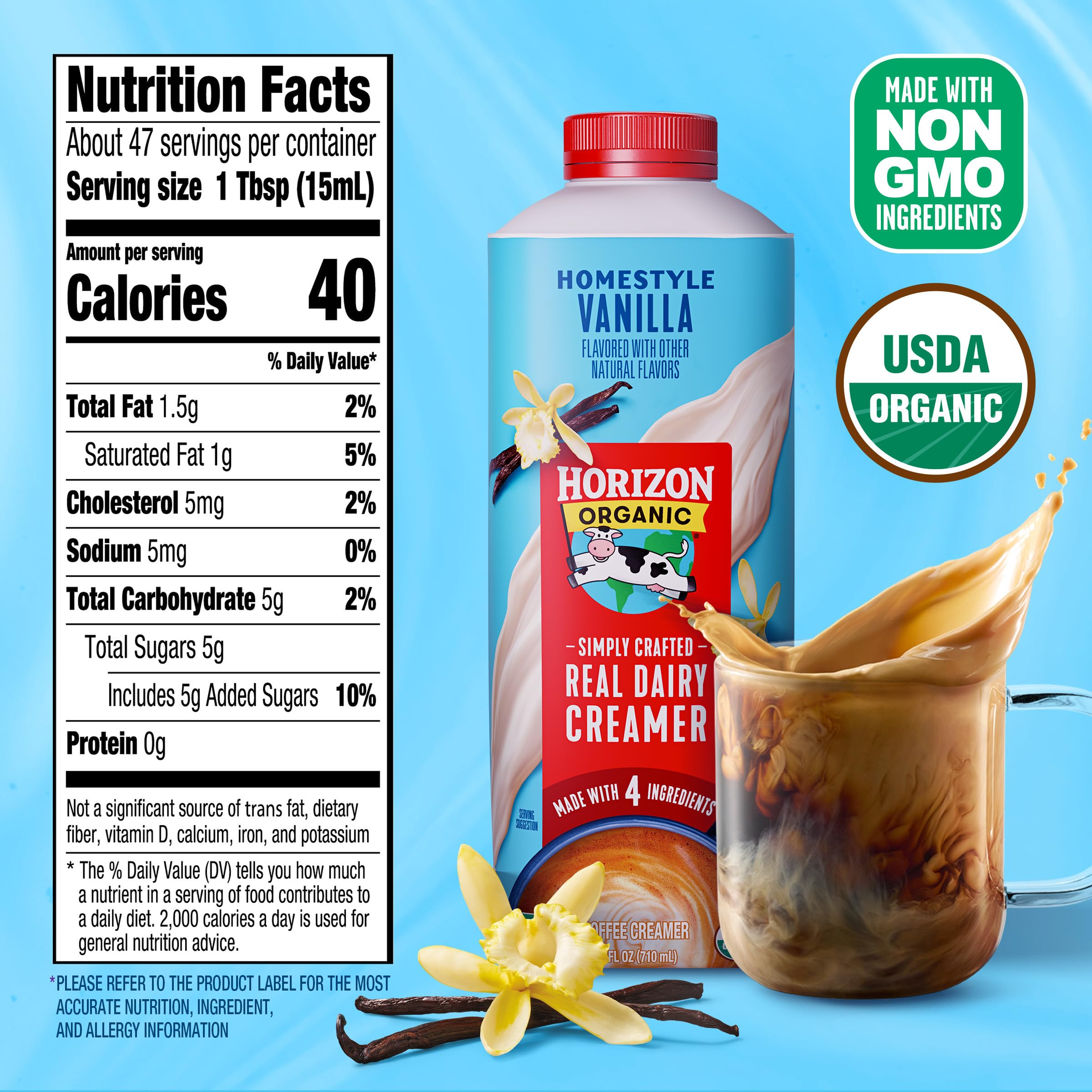 Horizon Organic Real Dairy Homestyle Vanilla Coffee Creamer, 24 fl