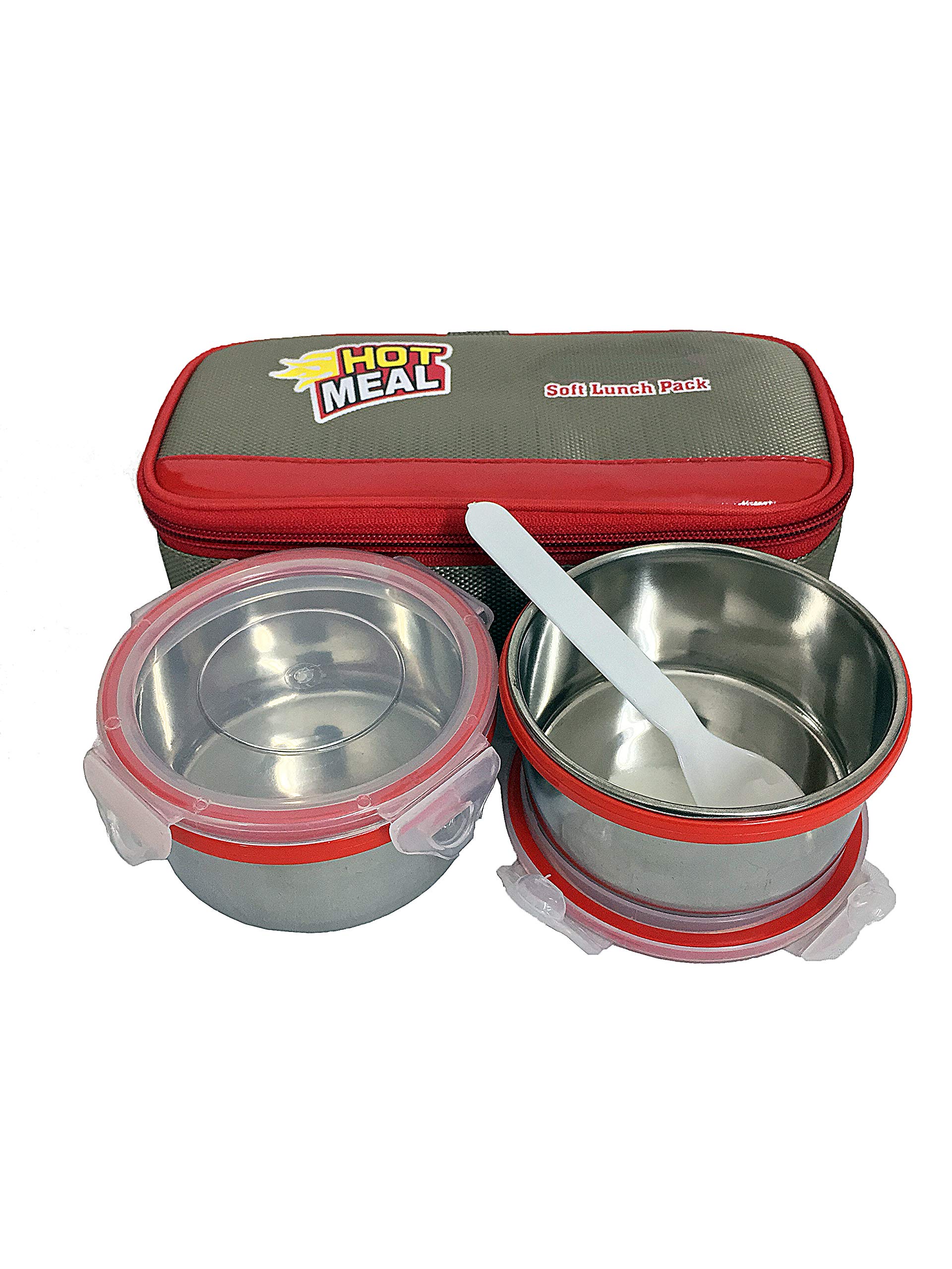 Stainless Steel Lunch Box by Flamingold | Lock and Seal Tiffin Box | Leakproof Airtight Container | Food Grade Material | 2 Pcs Container Tiffin Box | Red and Blue Colour Available as per Stock | Insulated Thermal Bag to Keep Food Hot | Tiffin for Office School Kids Men Women | Hot Meal Lunch Box | Storage