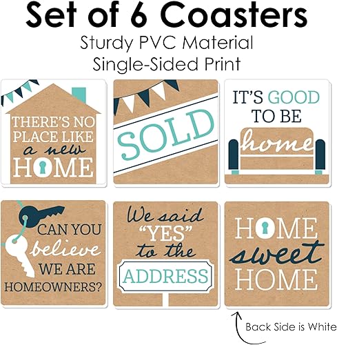 Miniatura 4 de Big Dot of Happiness Home Sweet Home – Divertido regalo de inauguración de la casa y decoración del hogar – Posavasos – Juego de 6