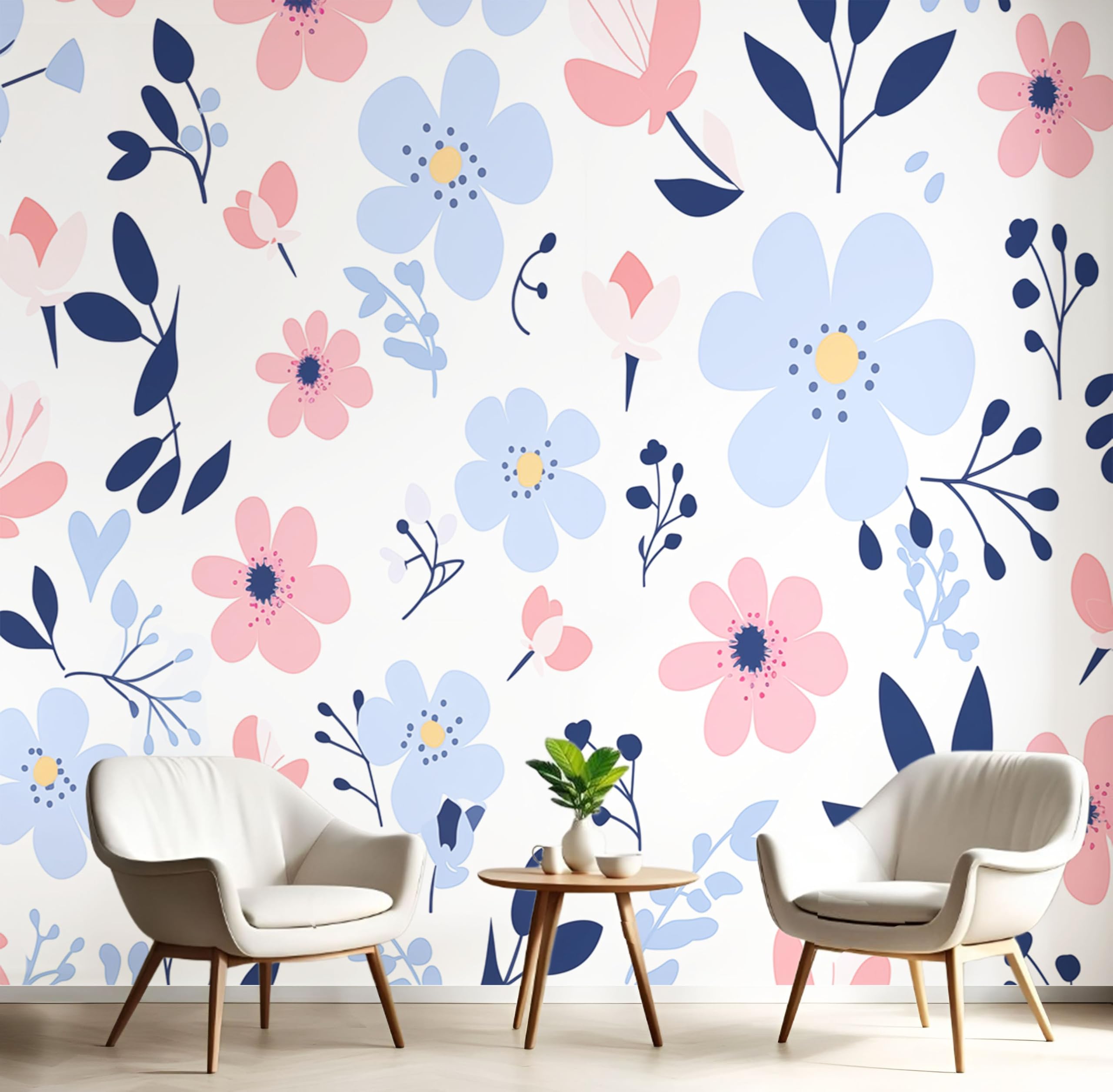 Papier peint motif floral dessin animé 3D tapisserie crème 250X175