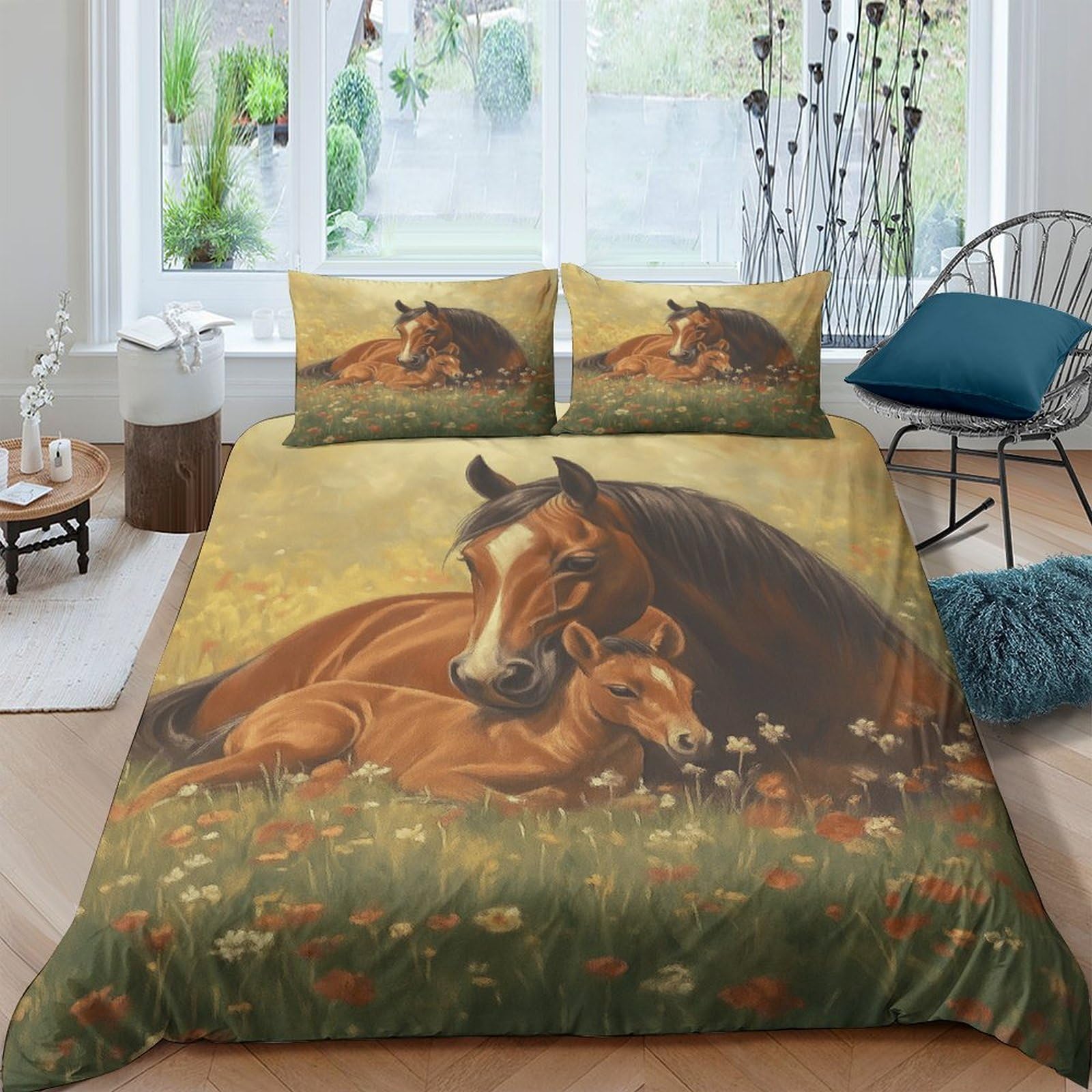 Ctjqhvkz Style-5 3D Printed Brown Horse Meadow Fitted Sheet Microfiber Soft Bed Cover For Home Bedroom Dorm Decoration Single（135X200cm）