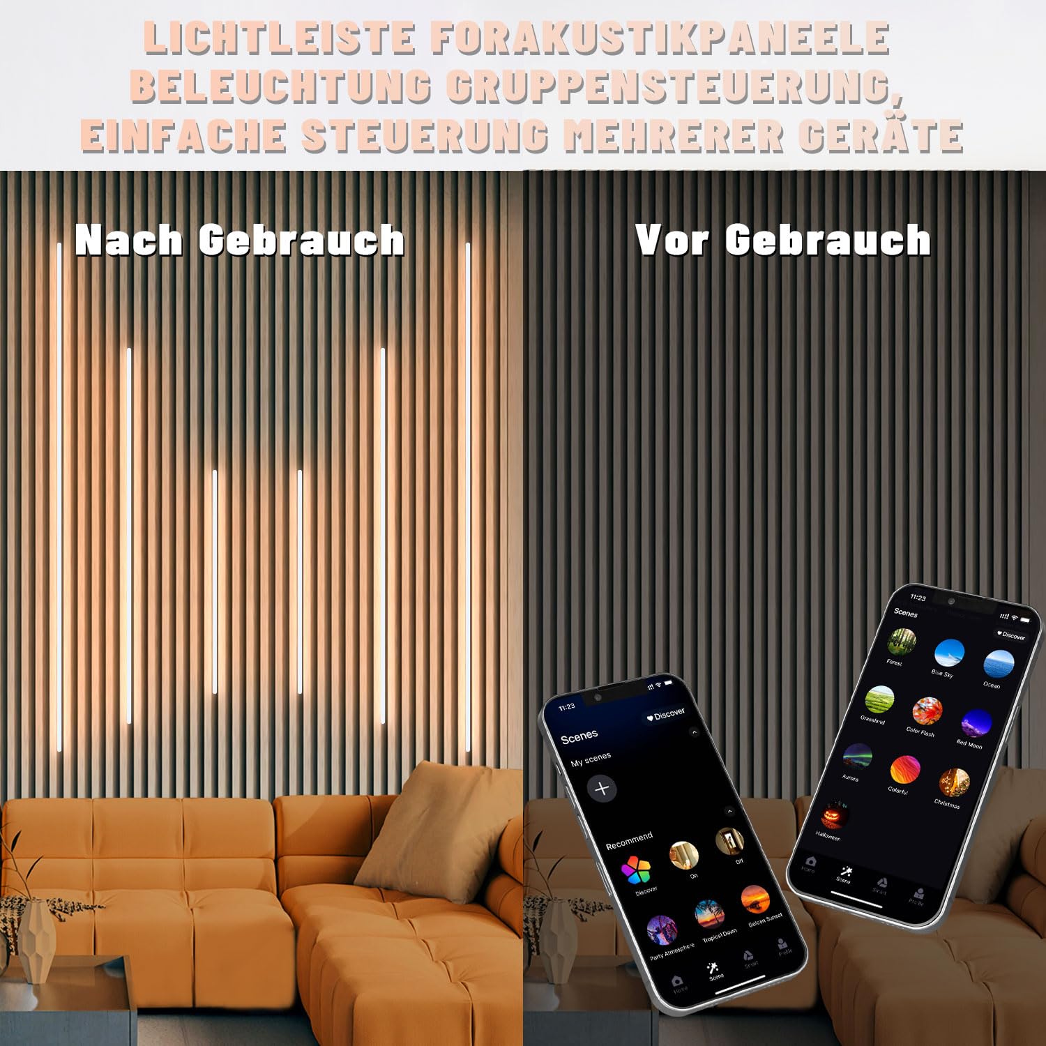 Lichaser Schwarz LED für Akustikpaneele, 6 Stück Eingebetteter Akustikpaneele LED Streifen Warmweiss Alexa Kompatibel, Selbstklebend Strip für Wandpaneele Beleuchtung, Regal (40 * 2+60 * 2+90 * 2 cm)