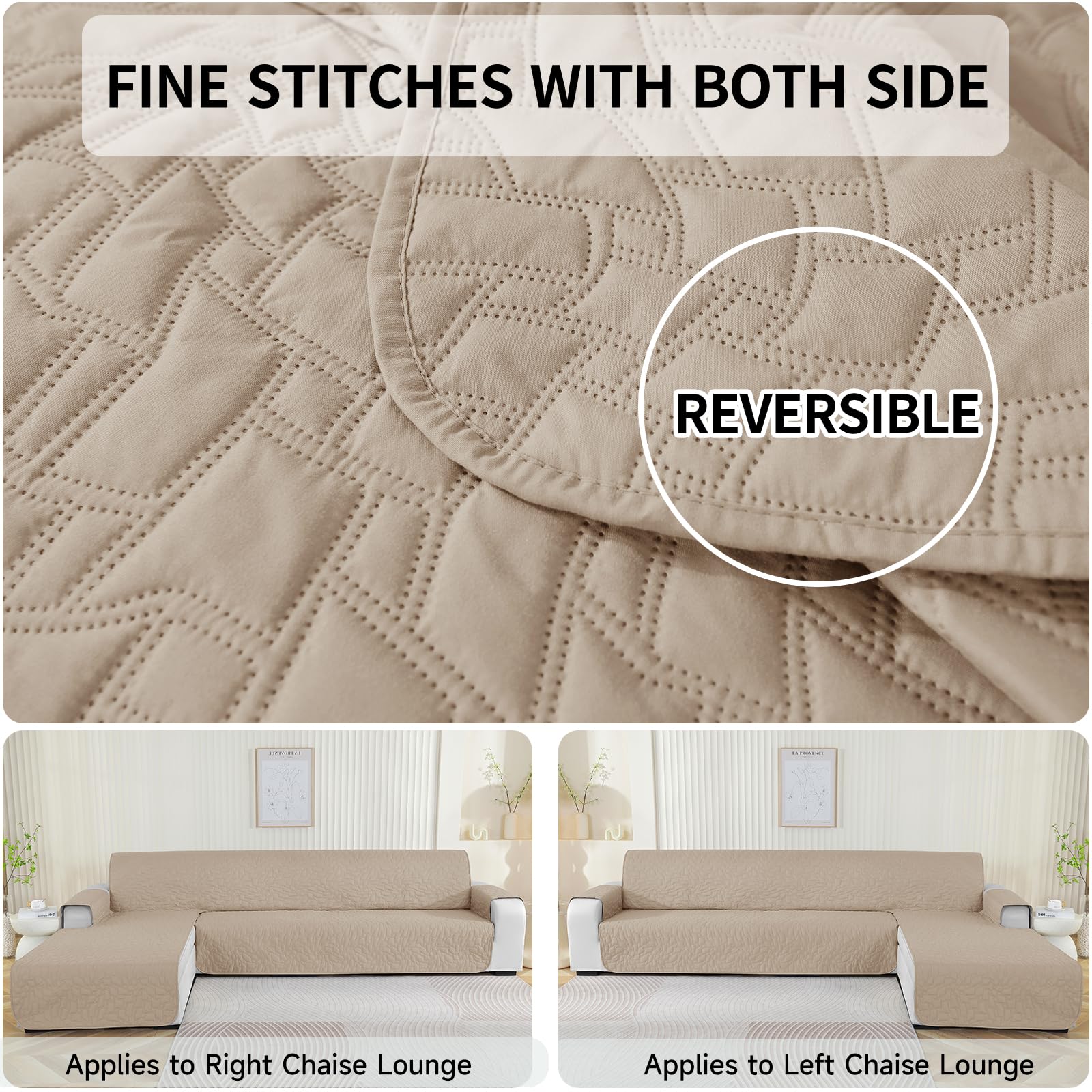 Ystyle Copridivano 3 Posti con Penisola, Angolare con Penisola A Sinistra Destra, Chaise Longue, L 255cm, Beige