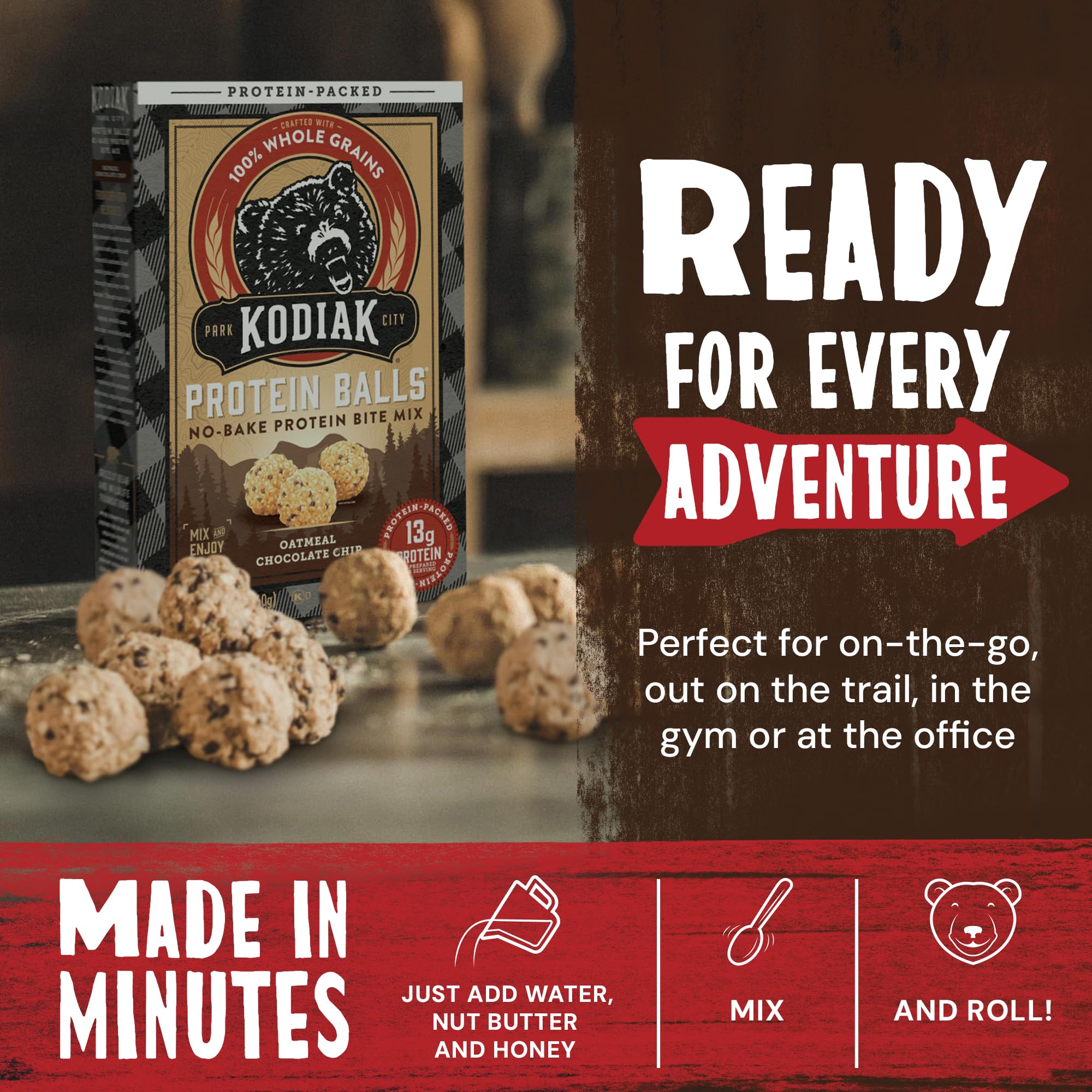 Oatmeal Protein Ball Mix, Chocolate Chip, High Protein, 100% Whole Grains, (Pack of 6)