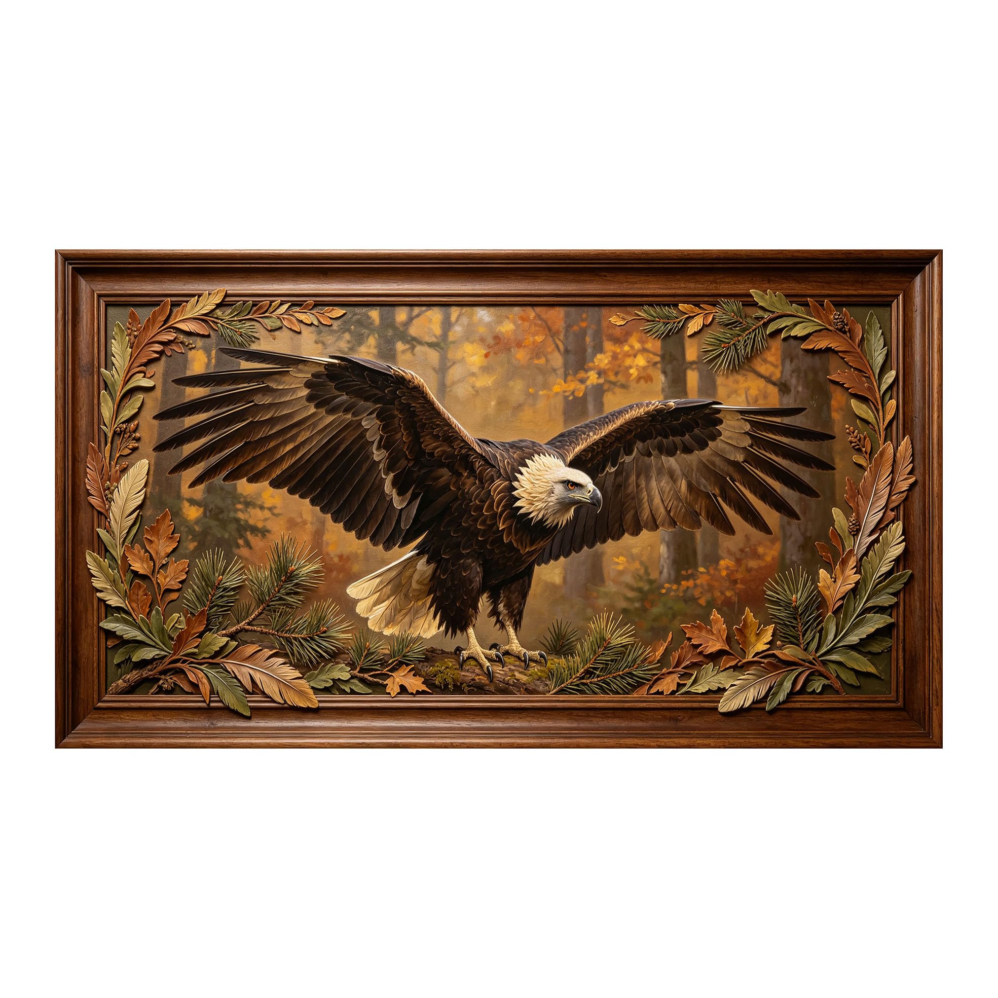 Yzpallescene 3D 3D Framed Wall Art 50cm×90cm Majestic Eagle Forest Landscape Oil Painting Large Size SelfAdhesive Removable Wall Decor Prints Artwork for Living Room Bedroom Office