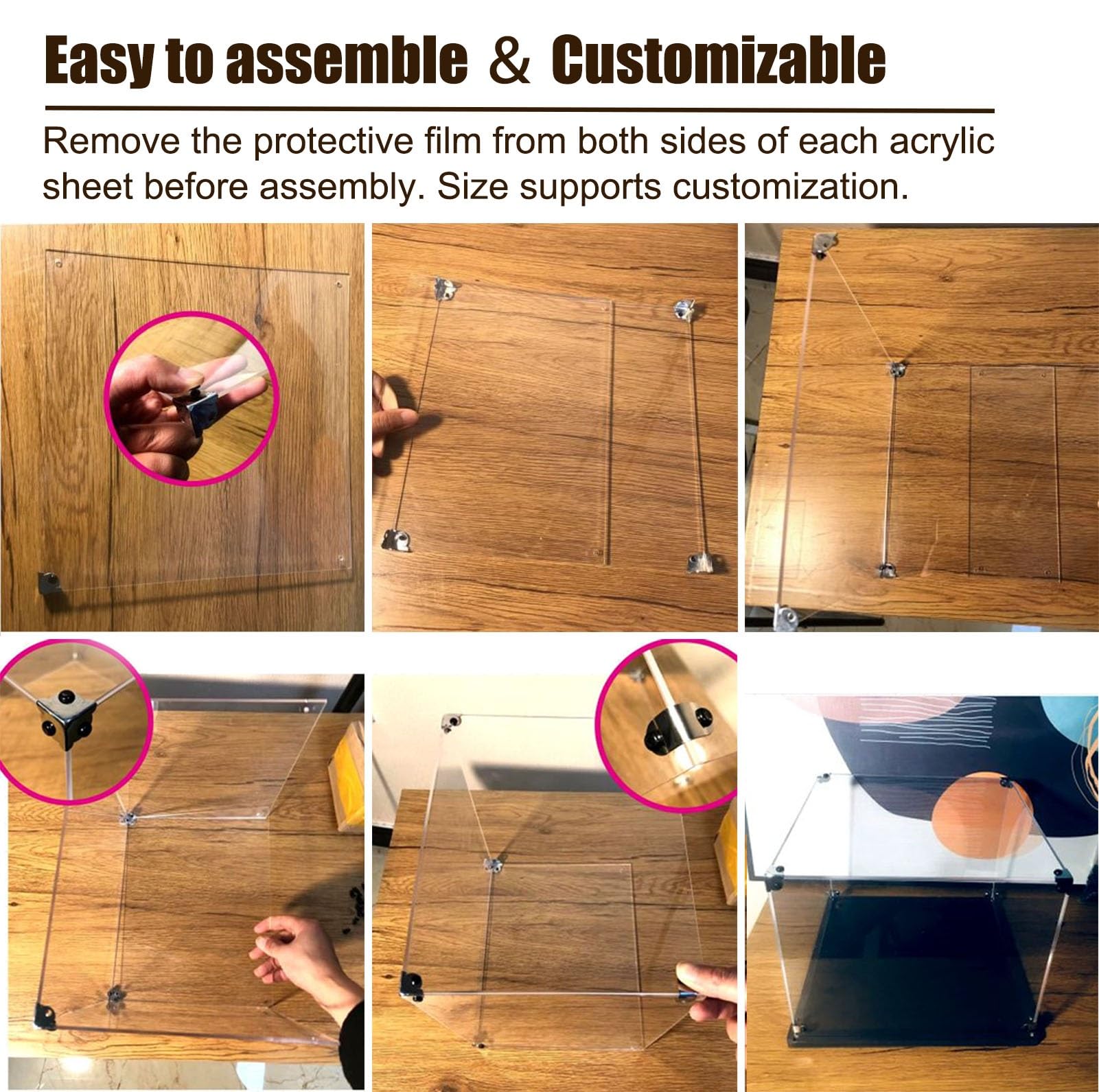 Teca Plexiglass Vetrina per Miniature Diorama, Base in Legno, Vetrina | Scatola da Appoggio in Acrilico con Base in Legno, Organizer Lungo 15 30 35 45 50 55 60 70 80 cm, Mobile per Opere D'arte