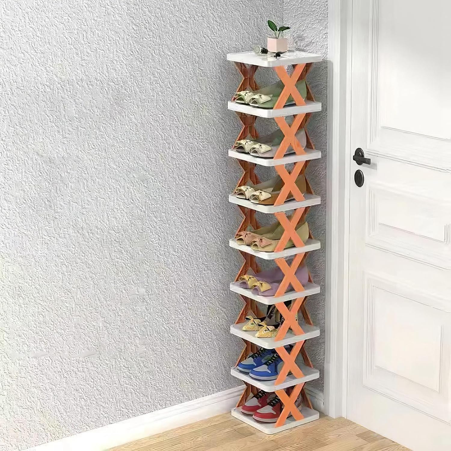KOCASO 9Tier Narrow Entryway Shoe Rack Plastic Vertical Shoe Organizer Space Saving Free Standing Shoes Storage Shelf Closet Hallway