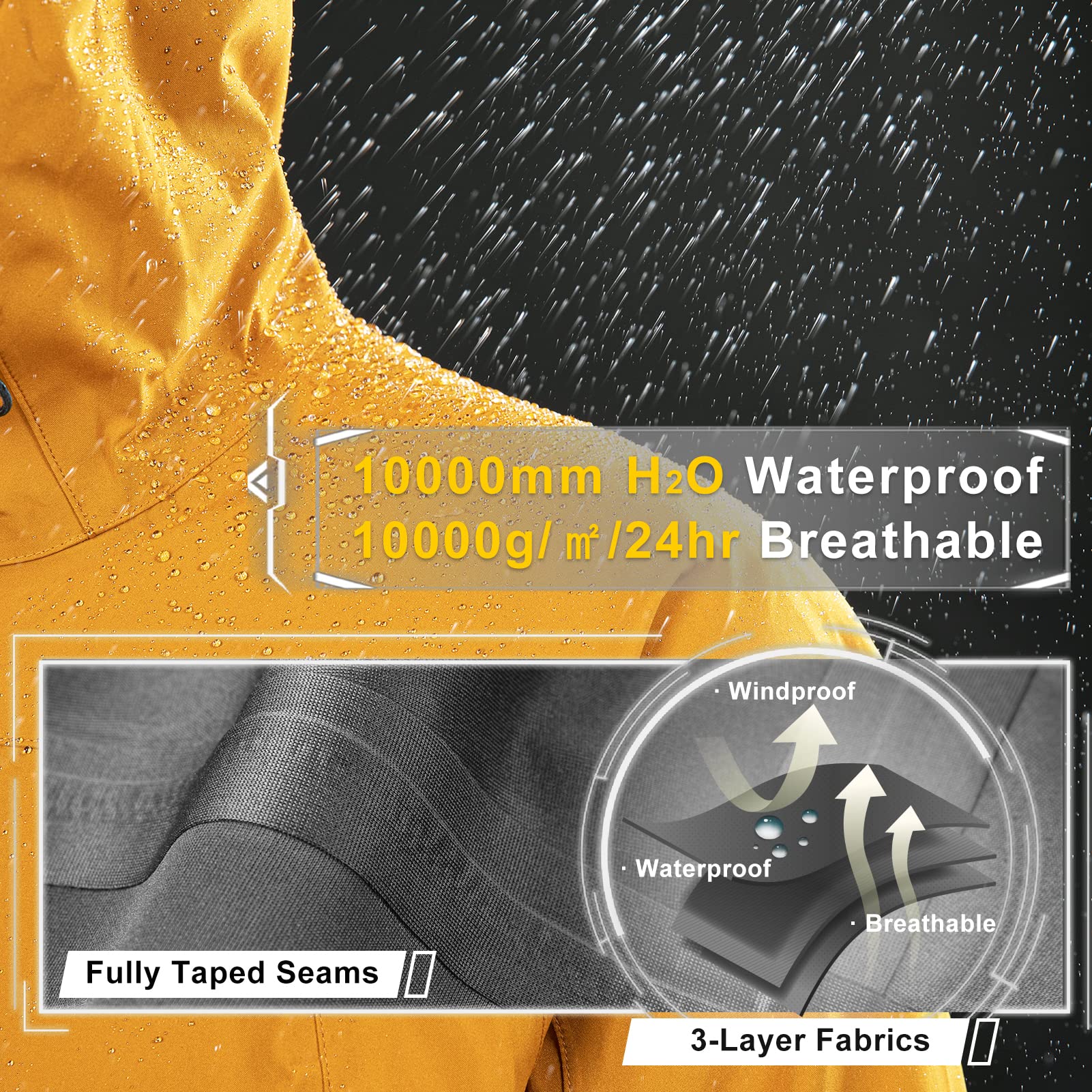 33,000ft Veste de pluie légère en softshell imperméable et coupe-vent pour homme Veste de randonnée fonctionnelle pour trekking, randonnée, camping