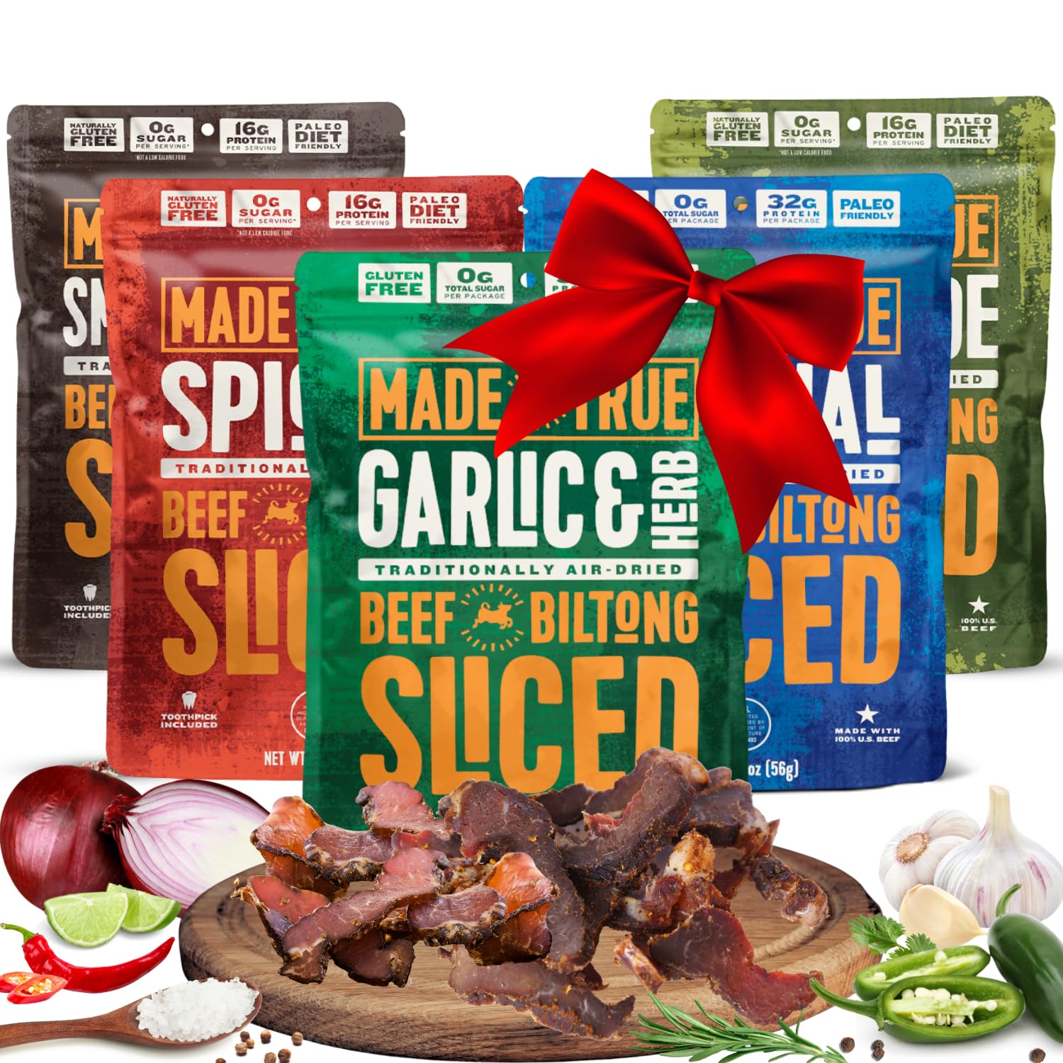 Made by True Beef Sliced Bites Ultimate Variety (2 Ounce, Pack of 5) - All Natural, Zero-Sugar True Jerky Biltong - High Protein, Keto, Paleo & Whole 30 Diet - Sugar-Free, Gluten-Free, Carb-Free