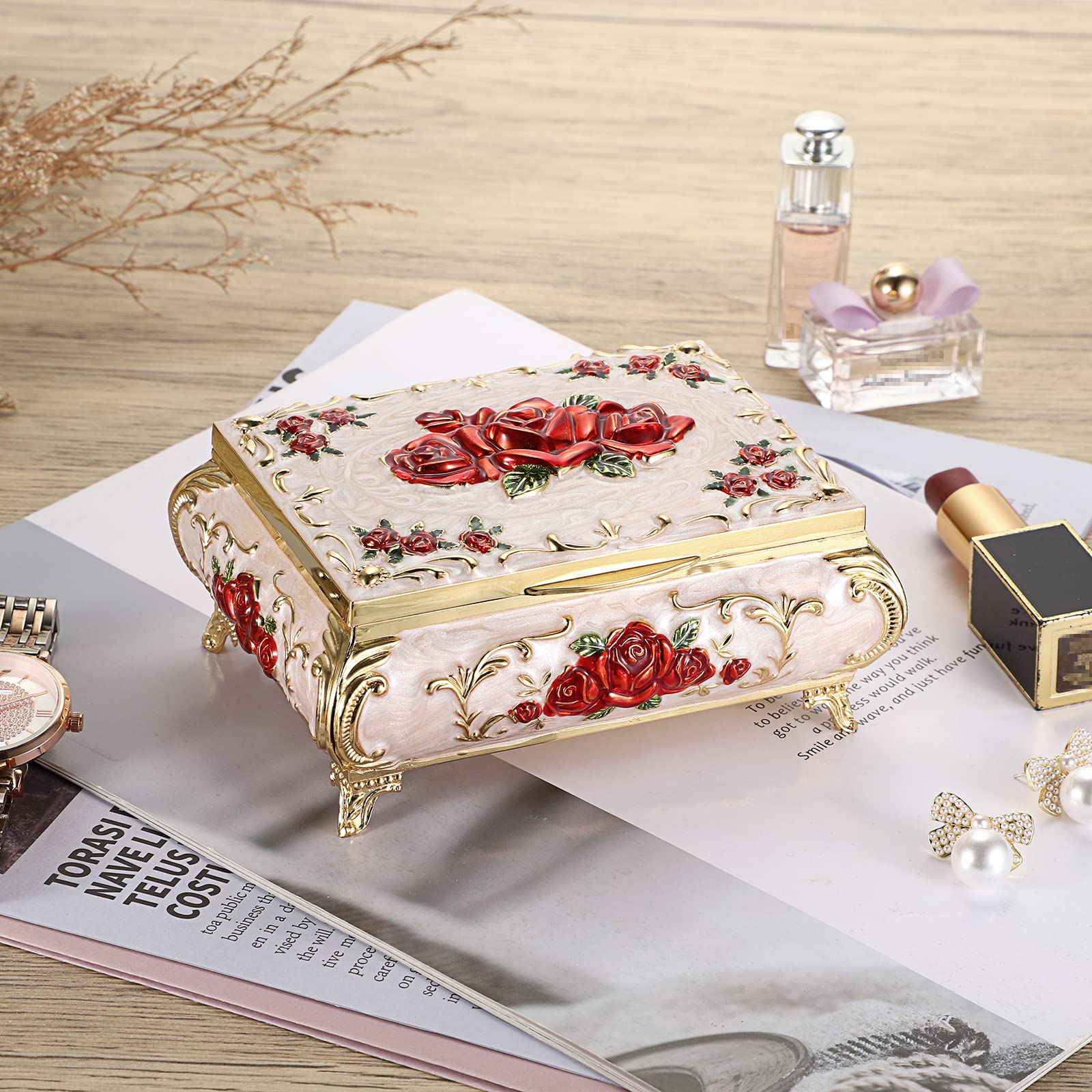 Hipiwe Metalowe ozdobne pudełko na biżuterię vintage skrzynia skarbów etui ozdobny organizer na drobiazgi kolczyki naszyjnik bransoletka pudełko do przechowywania pierścień uchwyt pudełko na pamiątki