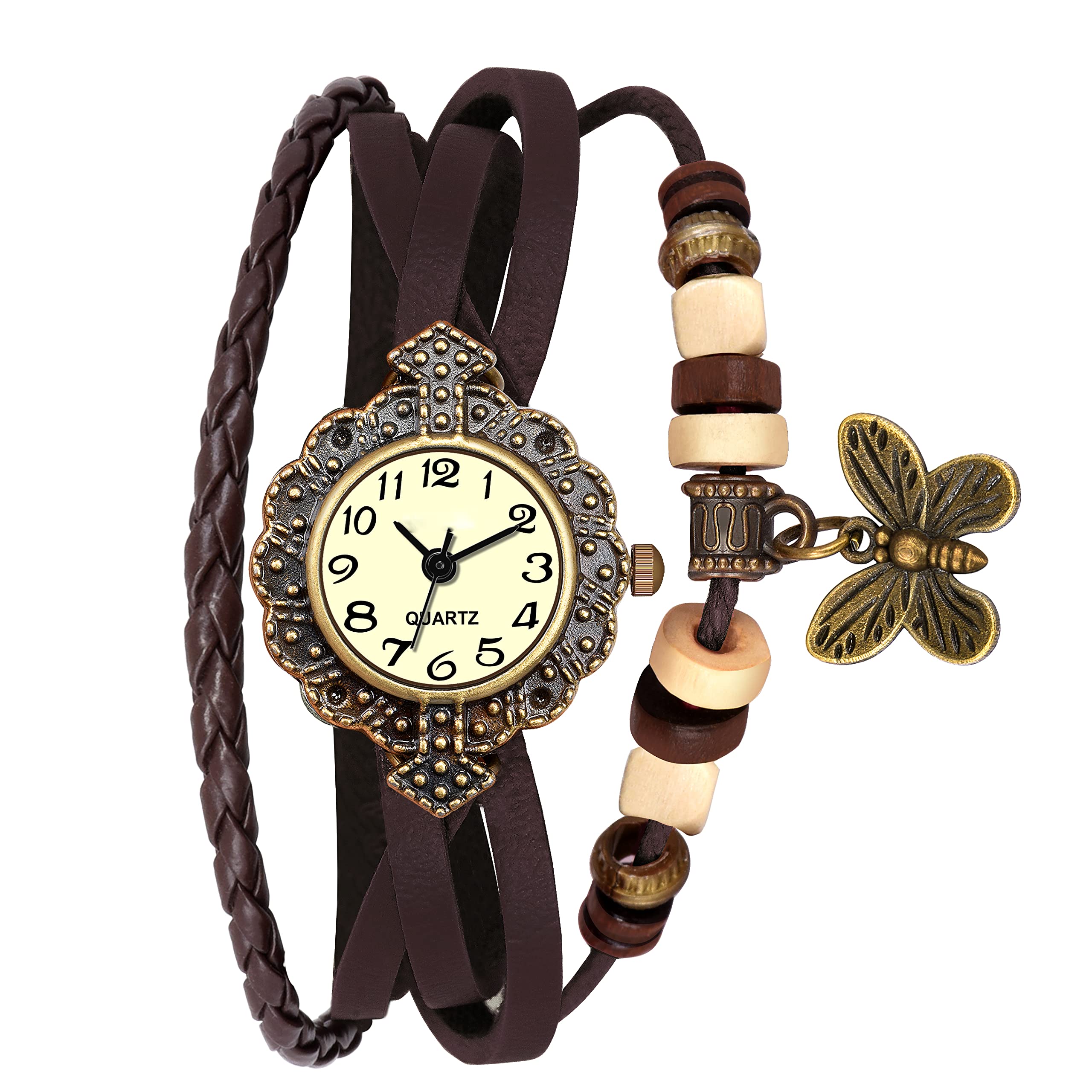 FRAVY Brown Vintage Look Analoug Wrist Watch for Womens Girls- GF085 (B0BC1YTS13) Amazon Price History, Amazon Price Tracker