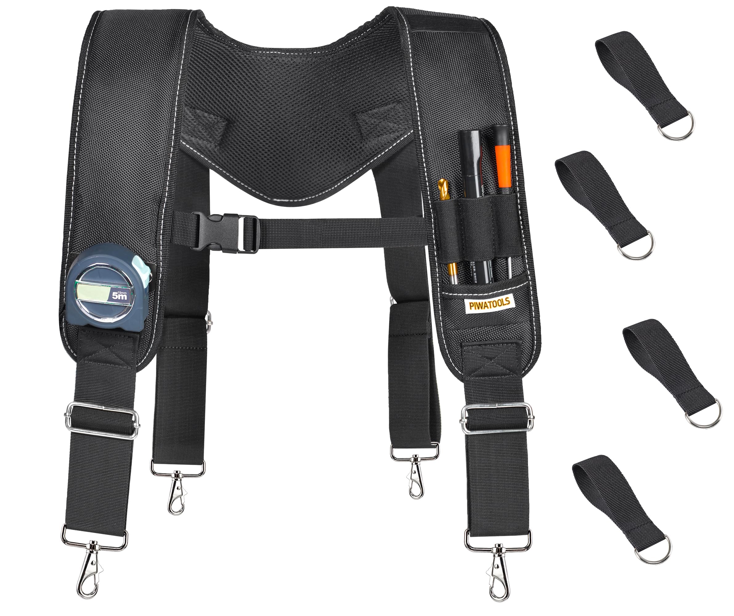 Pro Padded Tool Belt Suspenders Carpenter Construction Electrician Work Suspender with 4 Attachment Loops for Men,Black